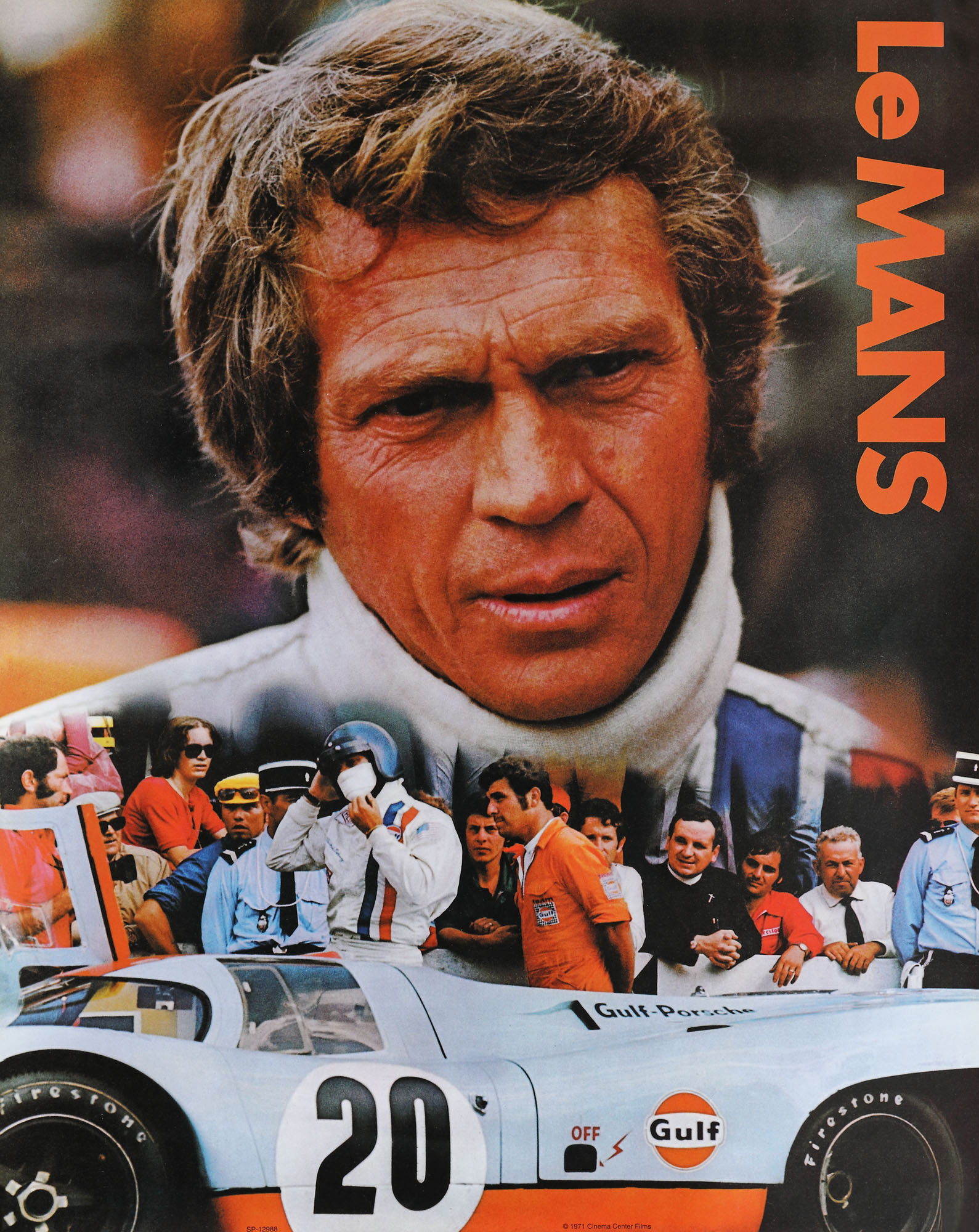 Afiș de promovare al turului Le Mans, cu imaginea lui Steve McQueen în prim-plan, Franța, cca. 1971
