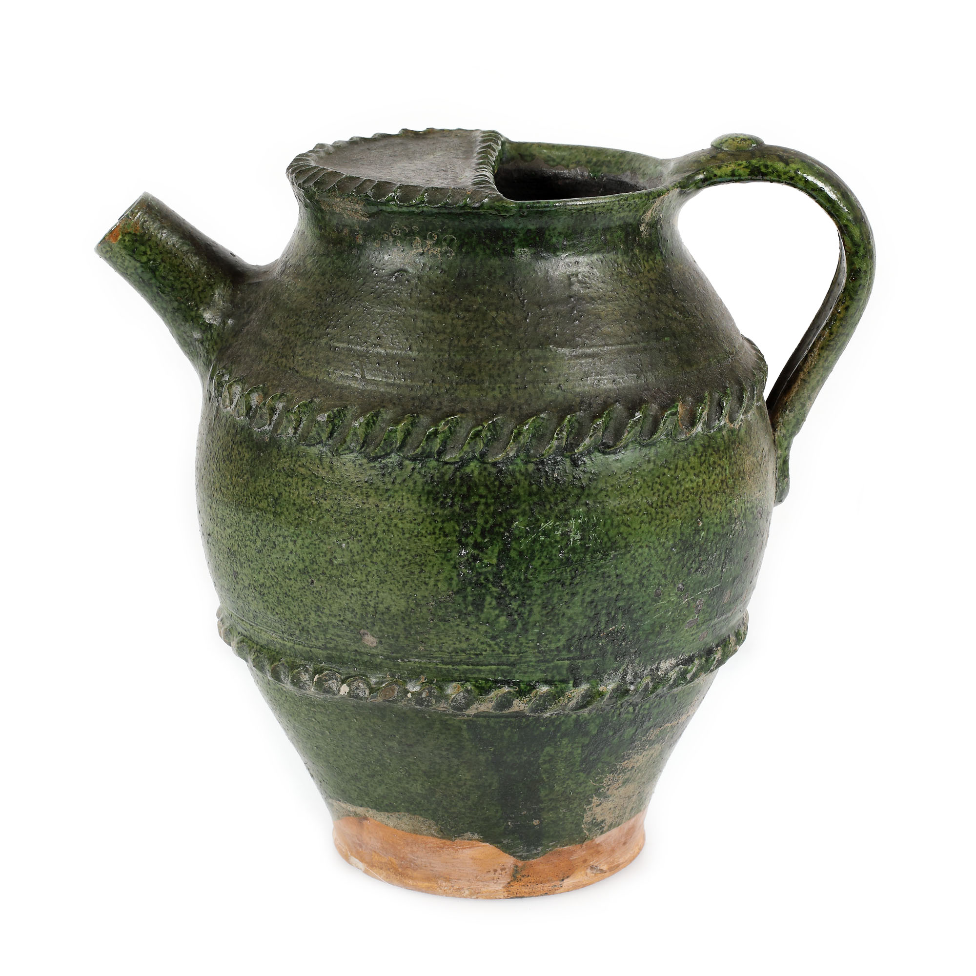 Ceramic wine jug, with geometric decoration, specific to Transylvanian Saxons, Miercurea Sibiului, mid-19th century