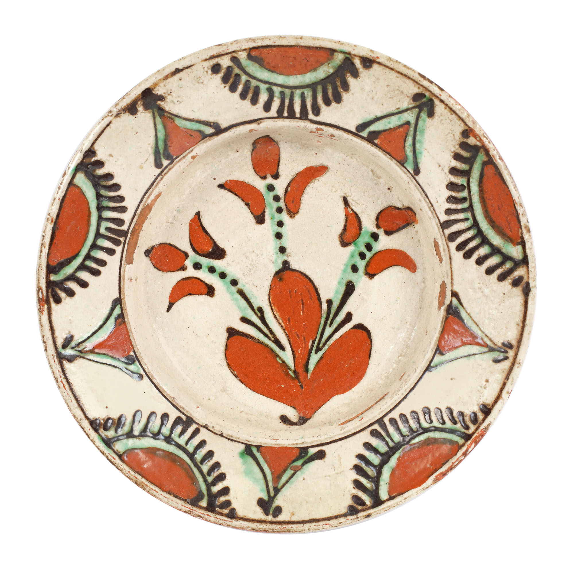 Farfurie cu decor floral central, Vama-Oaș, Maramureș, cca. 1880-1900