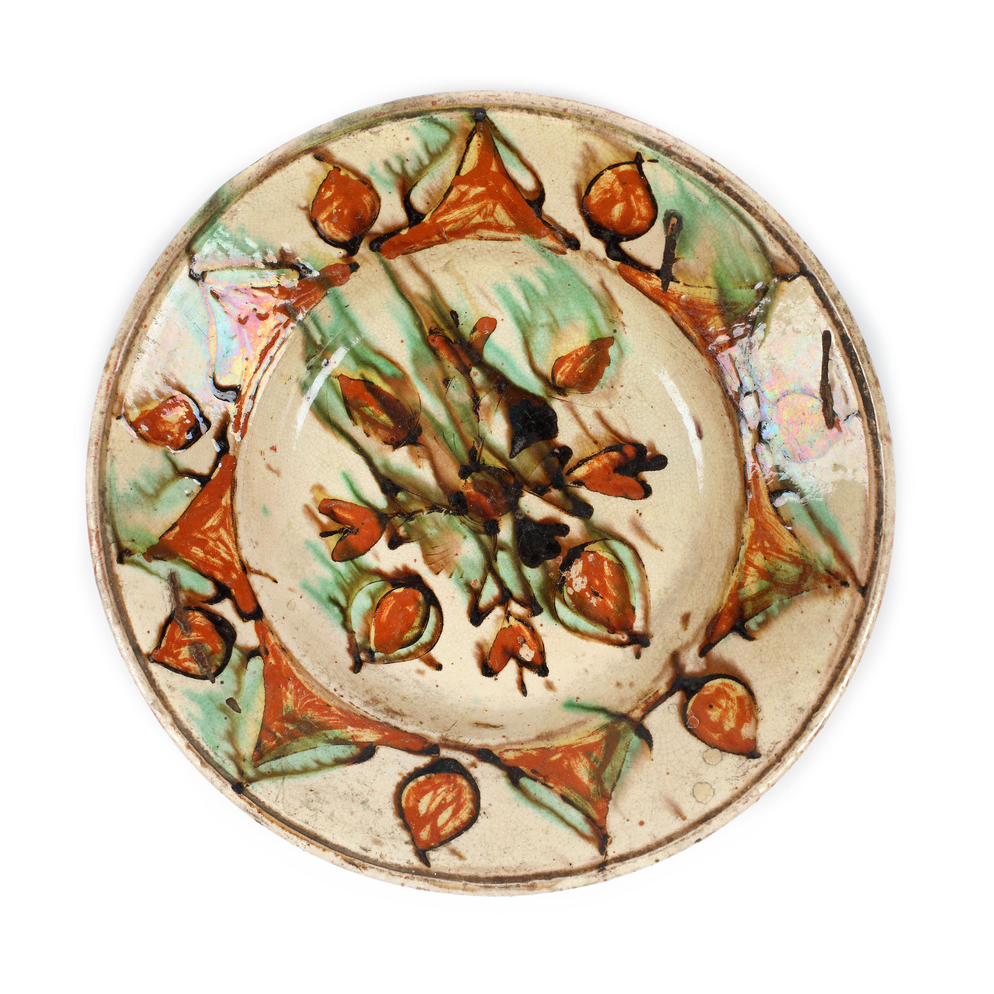 Farfurie decorată cu motive florale stilizate, Vama-Oaș, Maramureș, cca. 1890-1900