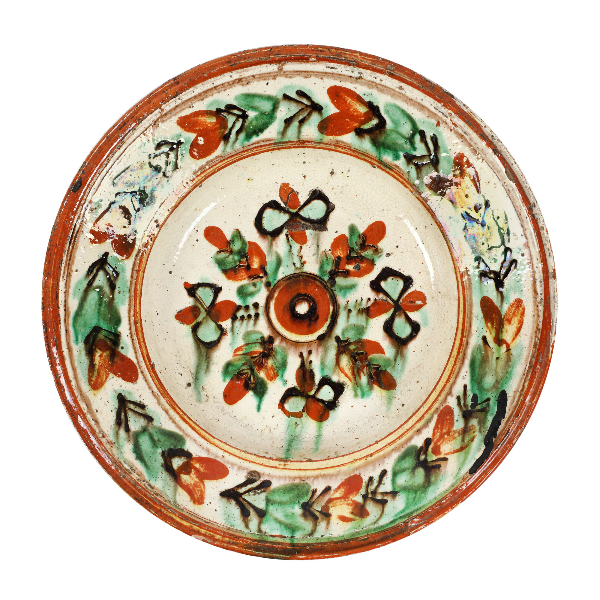 Farfurie decorată cu motive florale stilizate, Vama-Oaș, Maramureș, cca. 1890-1900