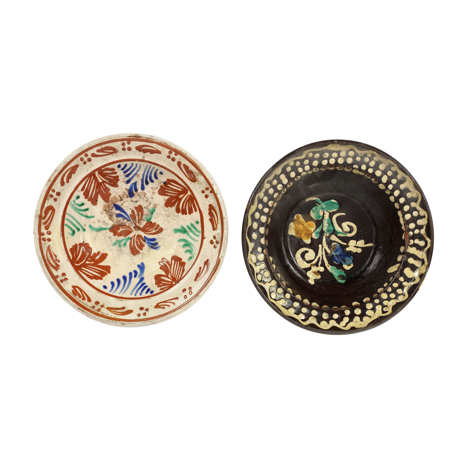 Pereche de farfurii, decorate cu motive florale, Huedin și Arpașu de Jos, Sibiu, sfârșitul sec. XIX