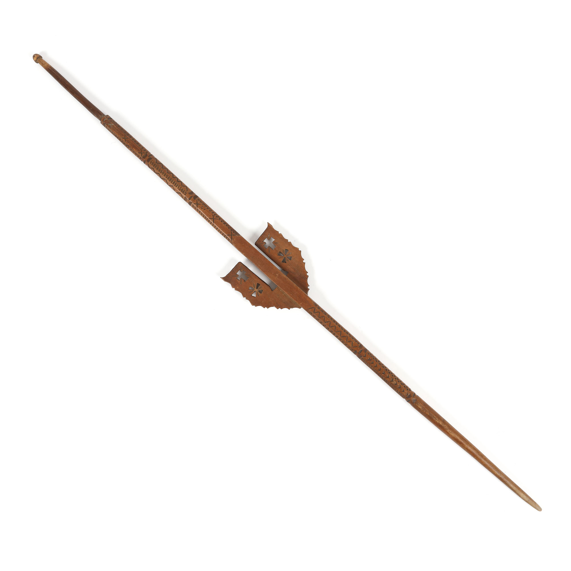 Wooden spinning fork, perforated with the cross motif , Transylvania, 19th century