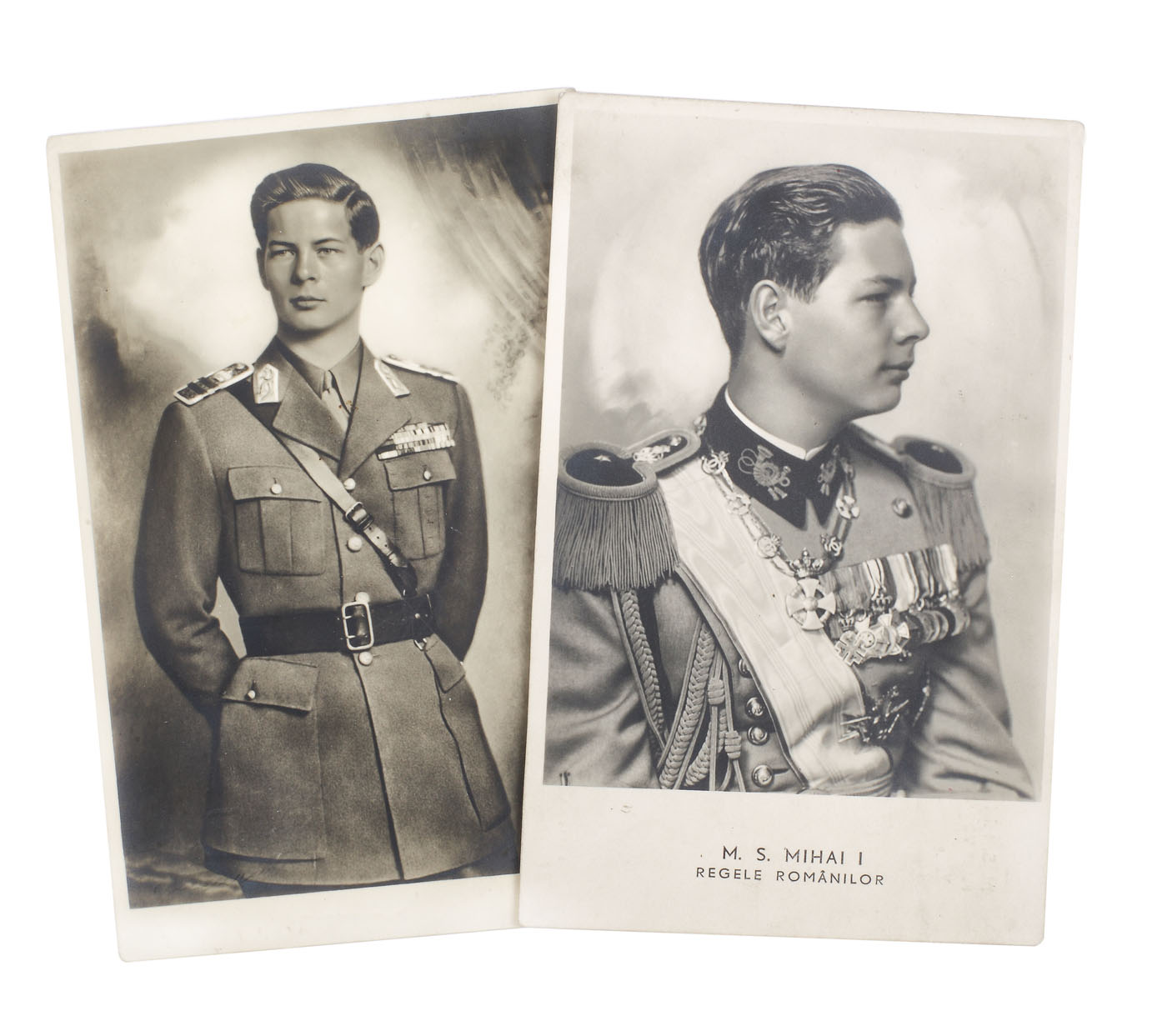 Lot comprising two postcards illustrating King Michel I in military uniform, ca. 1940