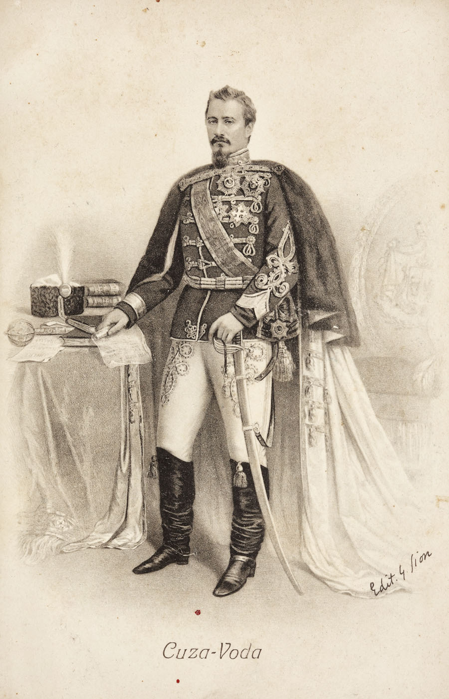 Photograph illustrating Ruler Alexandru Ioan Cuza, edited by G. Sion, lithograph, late 19th century