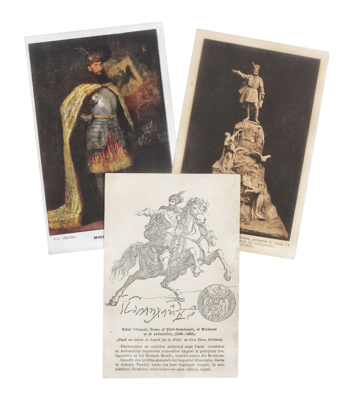 Lot comprising three postcards illustrating Michael the Brave, a symbol of national unity, early 20th century