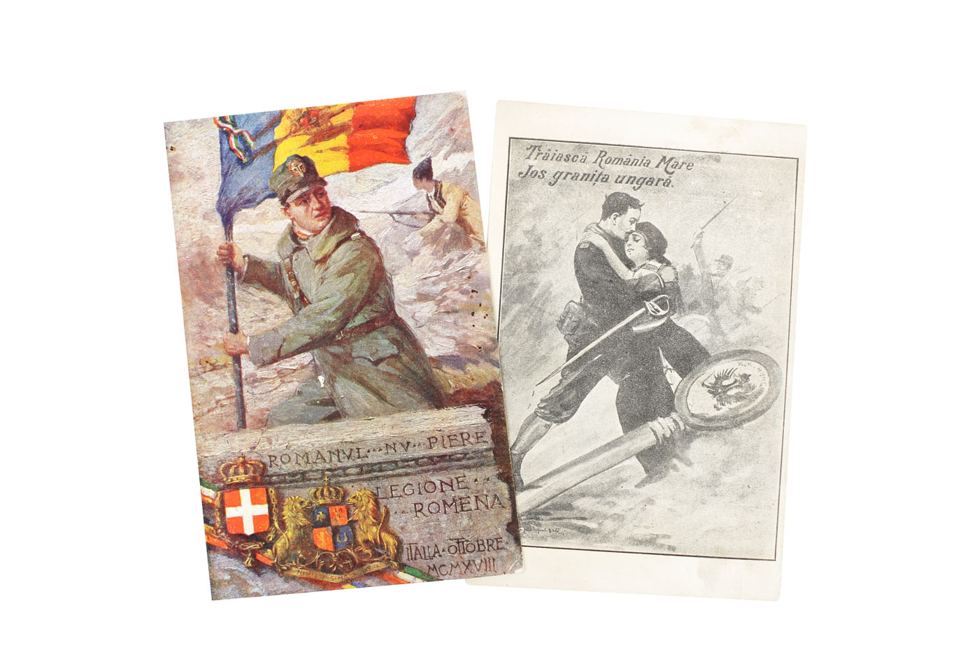 Lot comprising two postcards illustrating the battle for national unity, 1918 