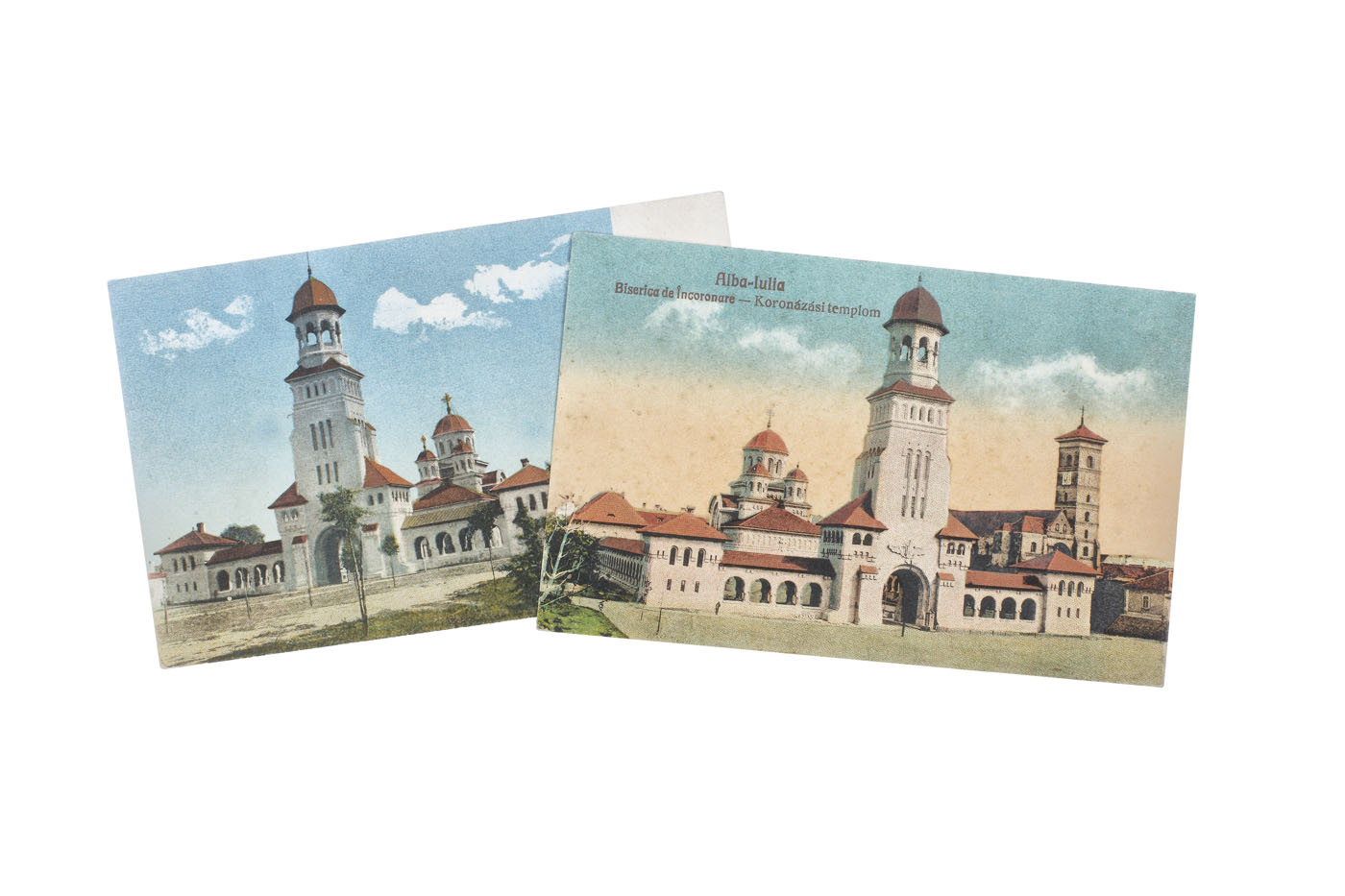 Lot comprising two postcards illustrating the Coronation Church of Alba Iulia, ca. 1922