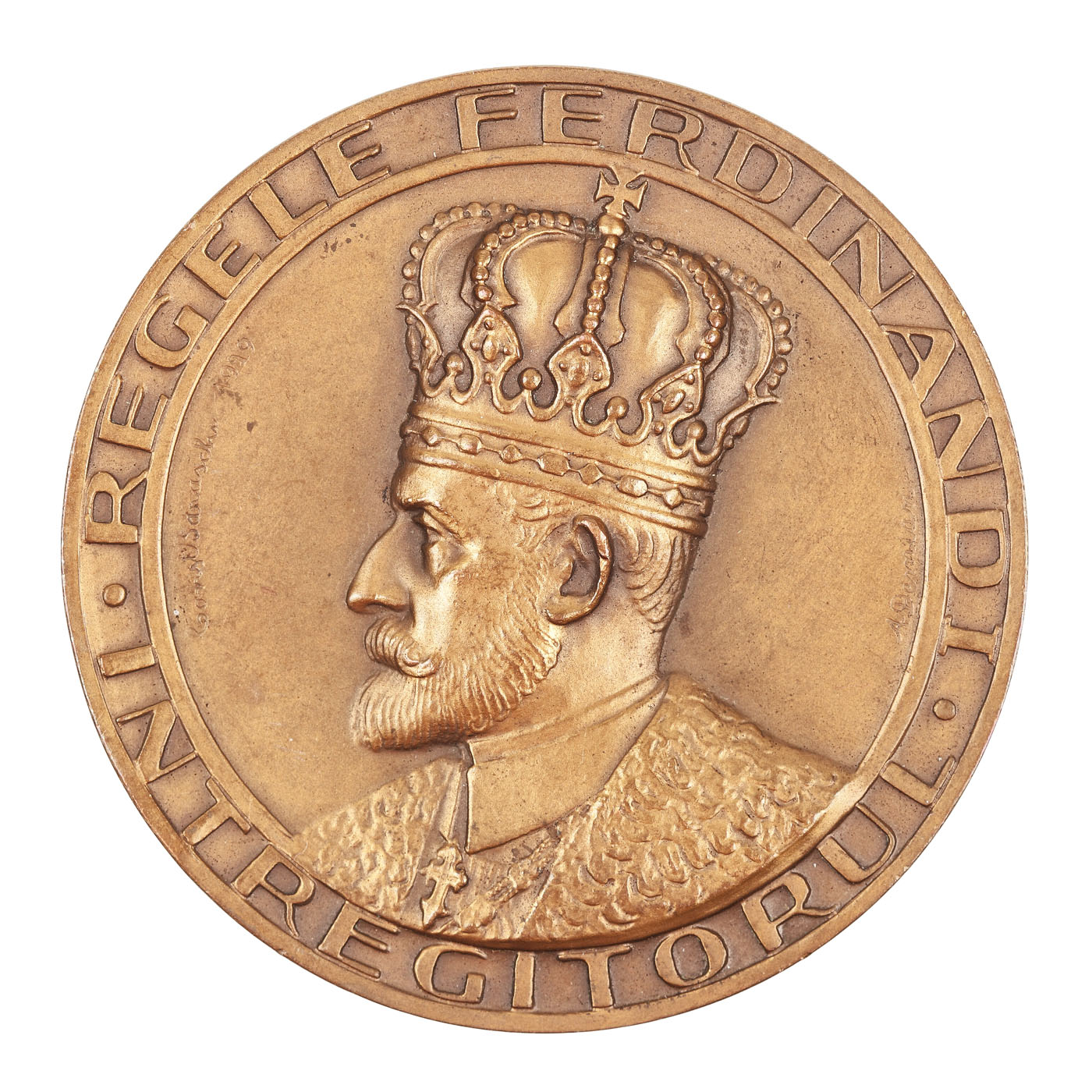 Medalie " Regele Ferdinand I - Întregitorul", gravată de Constantin Baraschi şi Anastase Demian, 1929