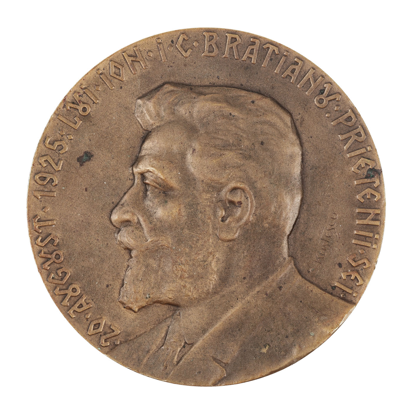 Medalie dedicată lui Ion I.C. Brătianu, gravor Constantin Kristescu, 1925