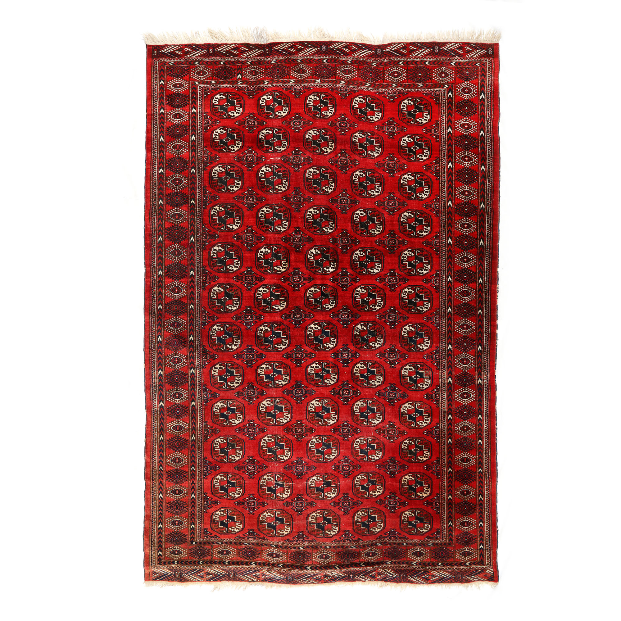 Covor Tekke-Buhara din lână, decorat cu motive geometrice tradiționale, Iran, prima parte a sec. XX