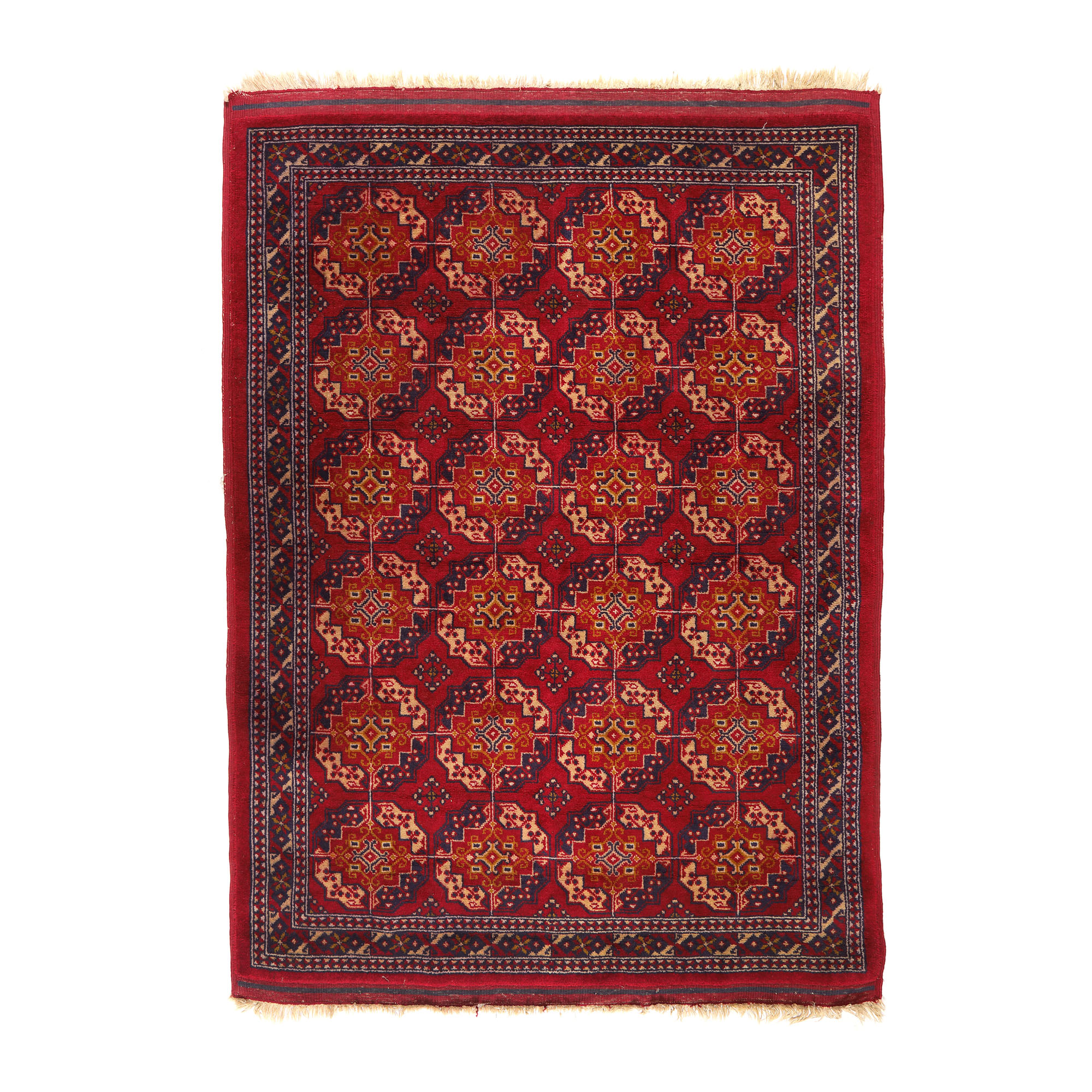Covor Tekke din lână, decorat cu medalioane specifice, Turkmenistan, cca. 1950
