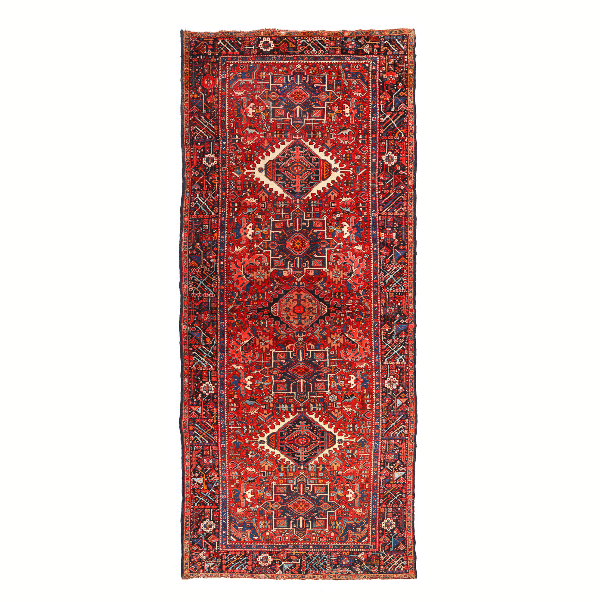 Covor Meshad din lână, decorat cu șapte medalioane și motive florale, Iran