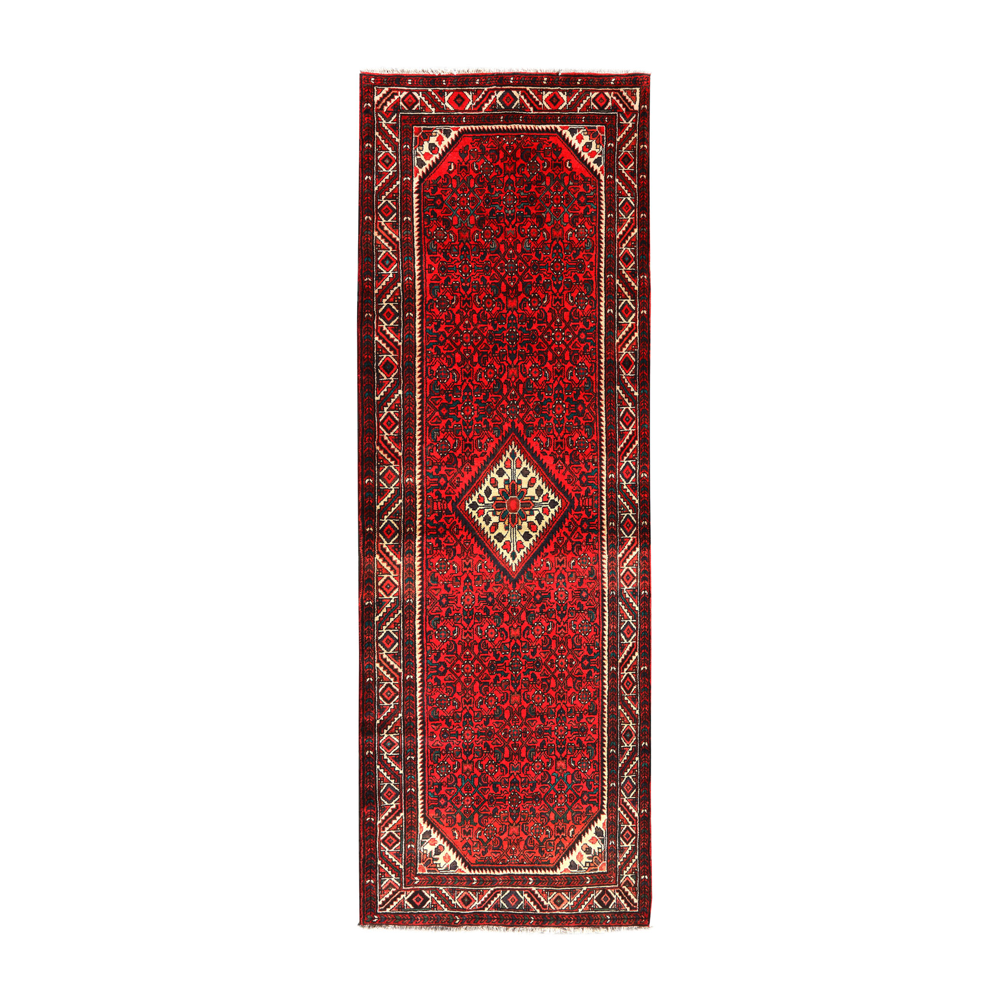 Hamadan wool rug, decorated with stylised geometric motifs, Iran