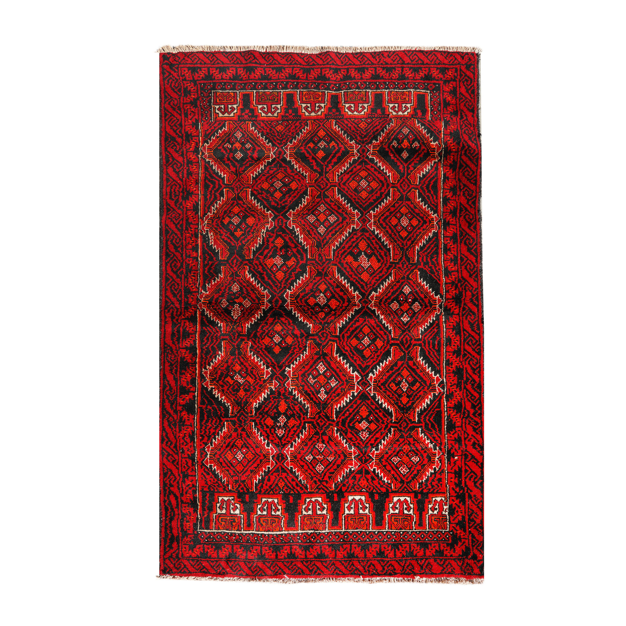 Baluch wool rug, decorated with tarantulas and other traditional motifs, Iran
