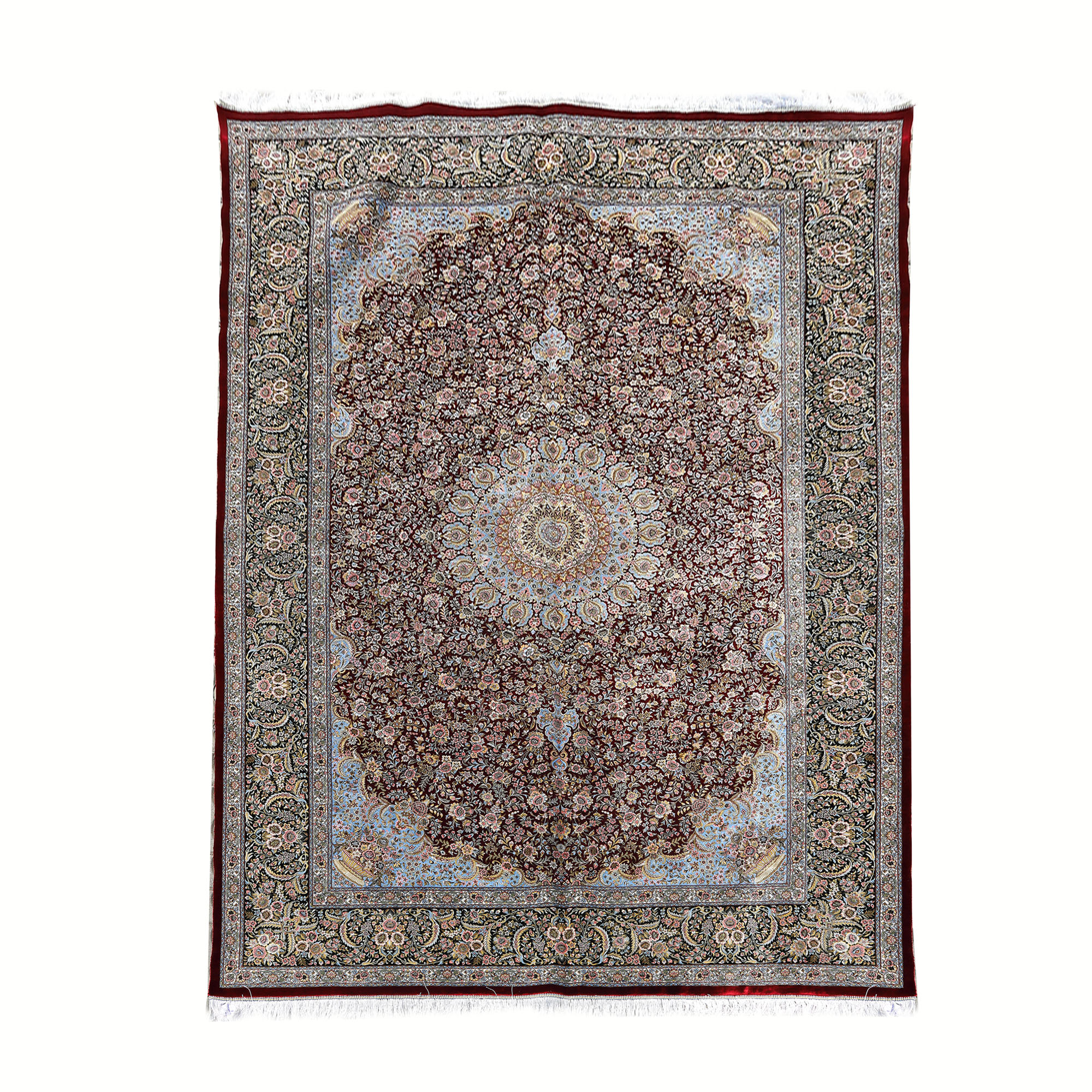 Qum silk rug, decorated generously with floral motifs, Iran