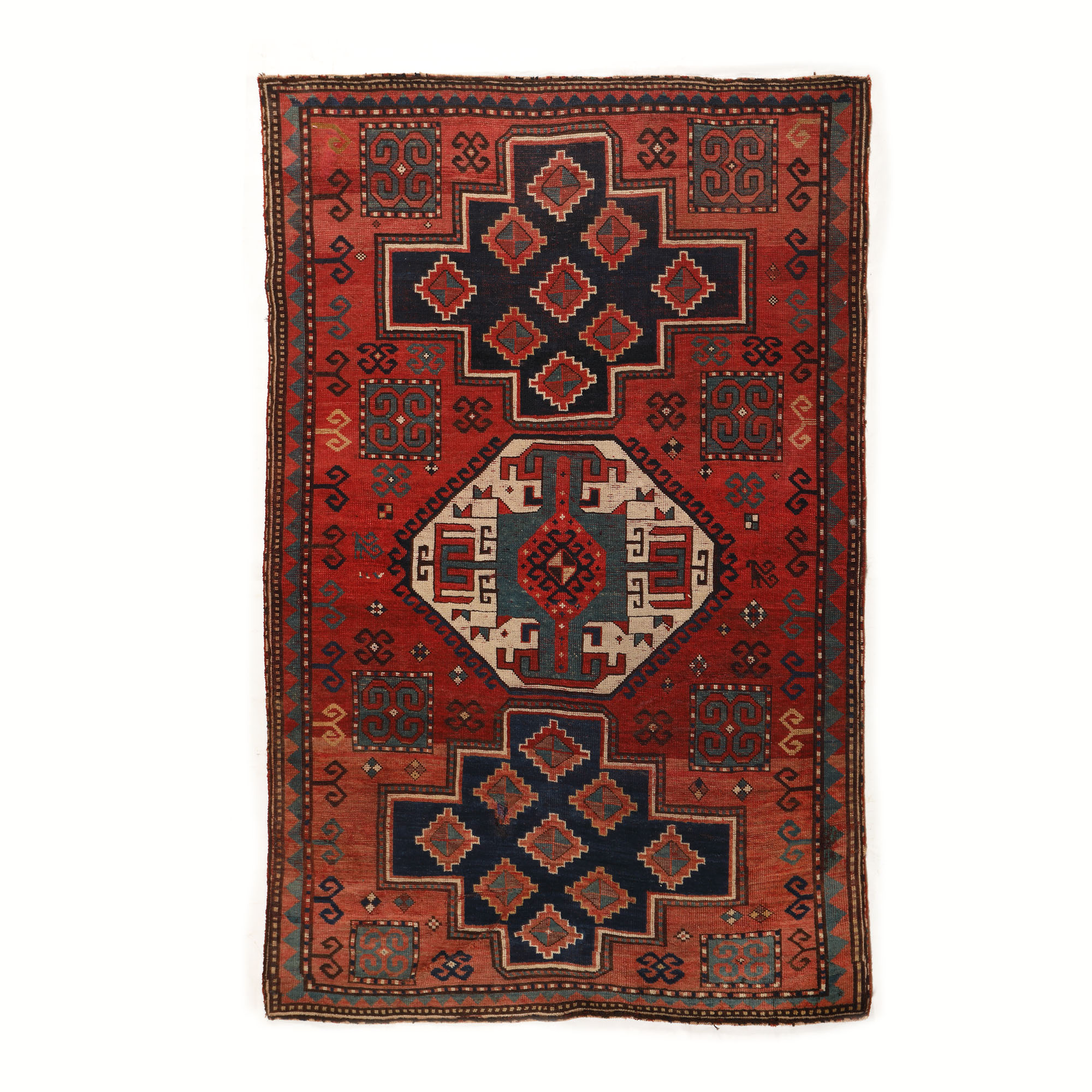 Covor Kazak cu triplu medalion, din lână, sudul Caucazului, cca. 1850-1880, piesă muzeală