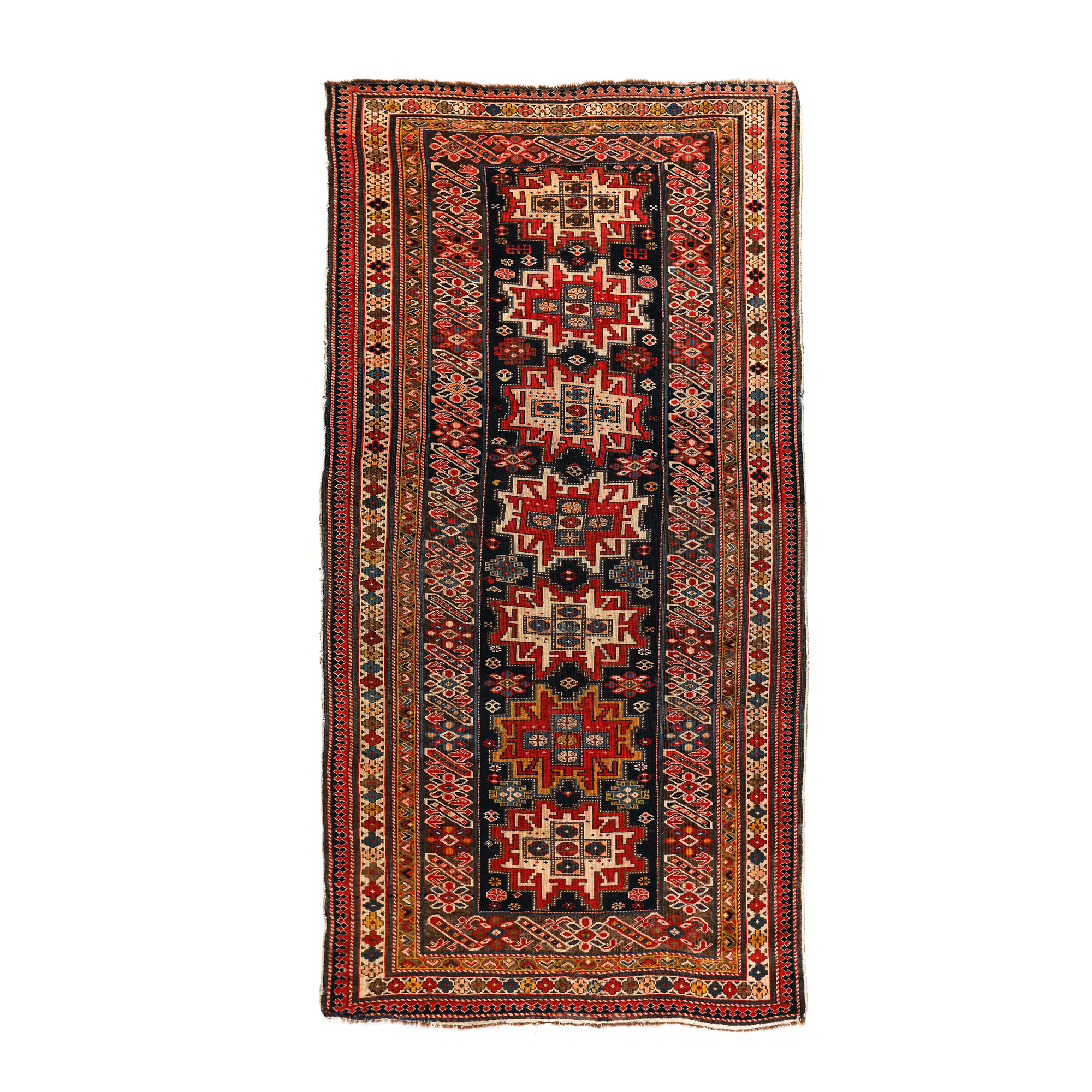 Excepțional covor Chi Chi din lână, decorat cu stea de tip Lesghi, estul Caucazului, cca. 1850-1880, piesă muzeală
