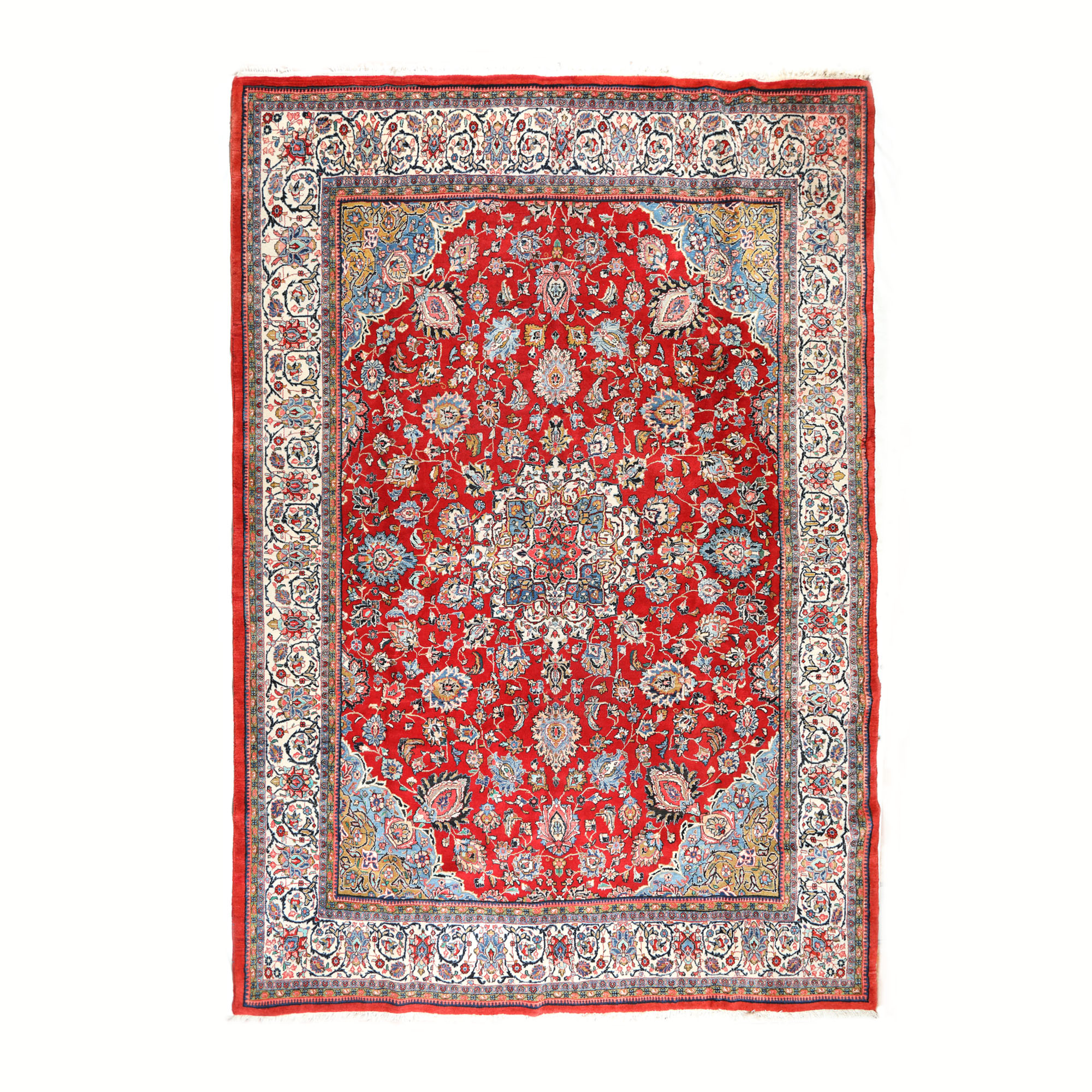 Impozant covor Isfahan din lână, decorat cu motive florale, Iran, cca. 1940