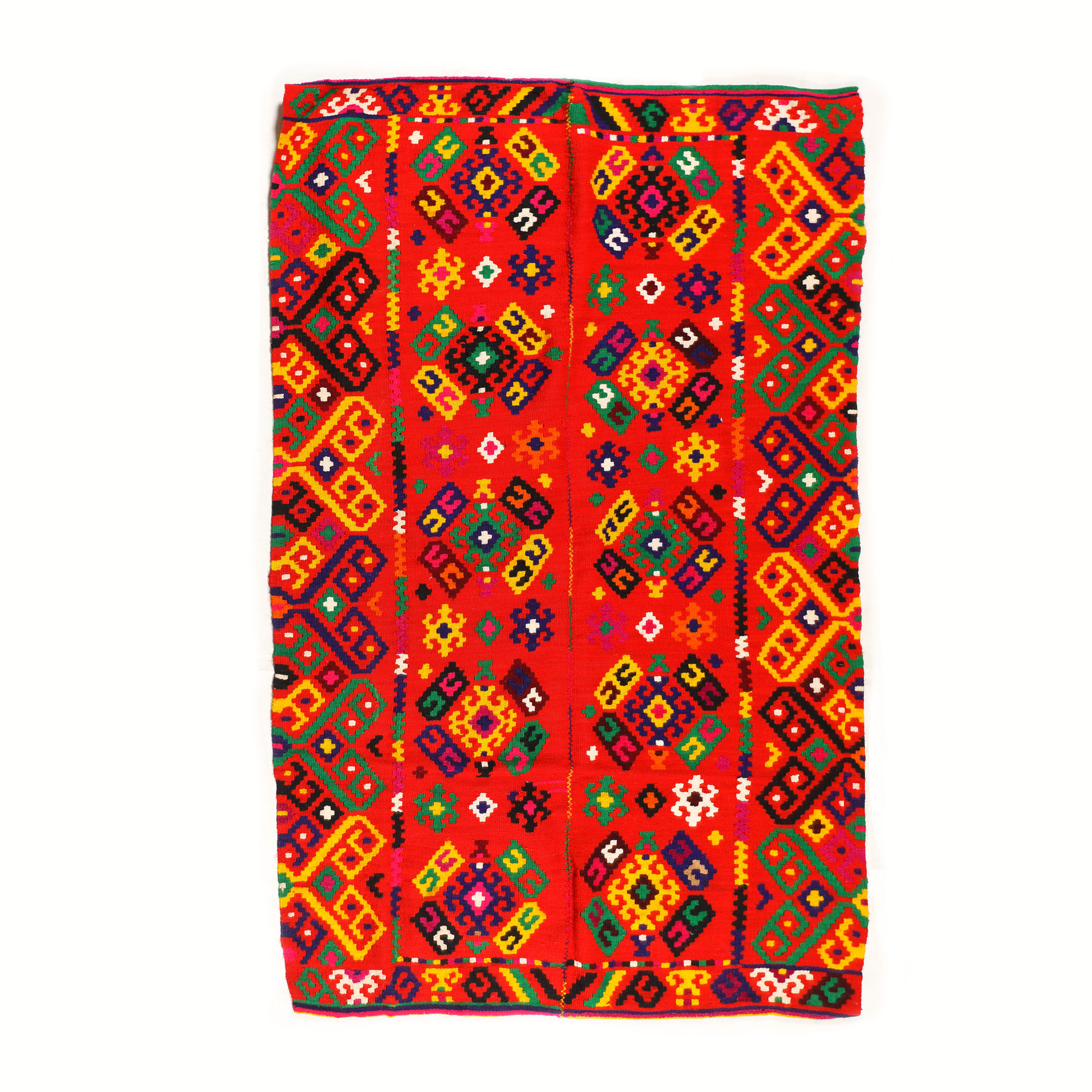 Banat wool rug, decorated with cross-shaped stamps and ram horns, middle 20th century