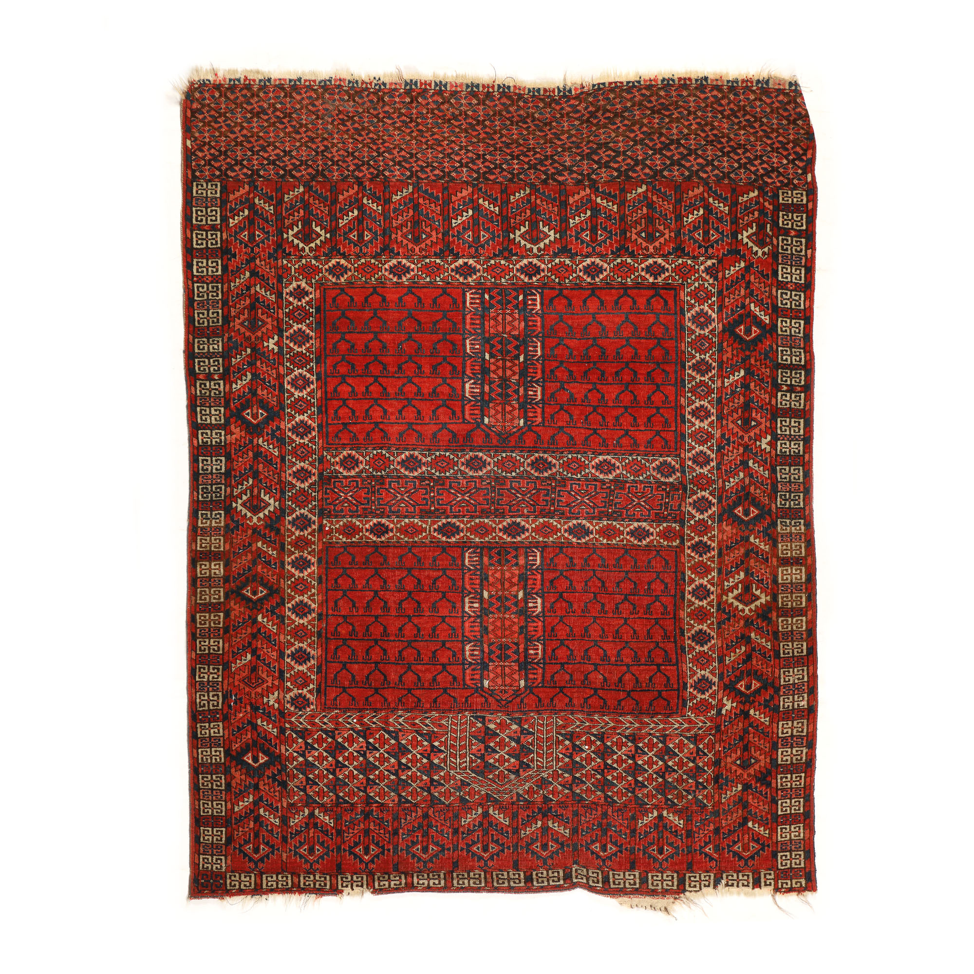 Covor Turkmen Engsi din lână, folosit și drept ușă pentru cort, cca. 1900