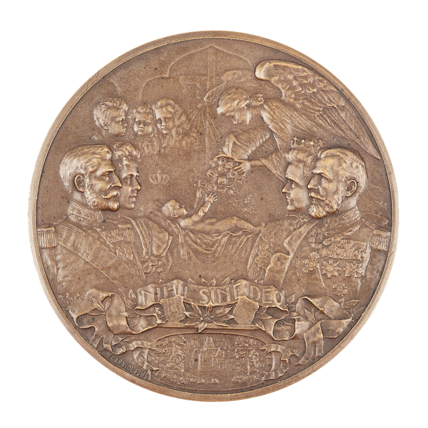 Medalie ”Botezul Principelui Nicolae”, fiul Principelui Ferdinand şi al Principesei Maria, gravor Carniol Menachem fiul, 1903