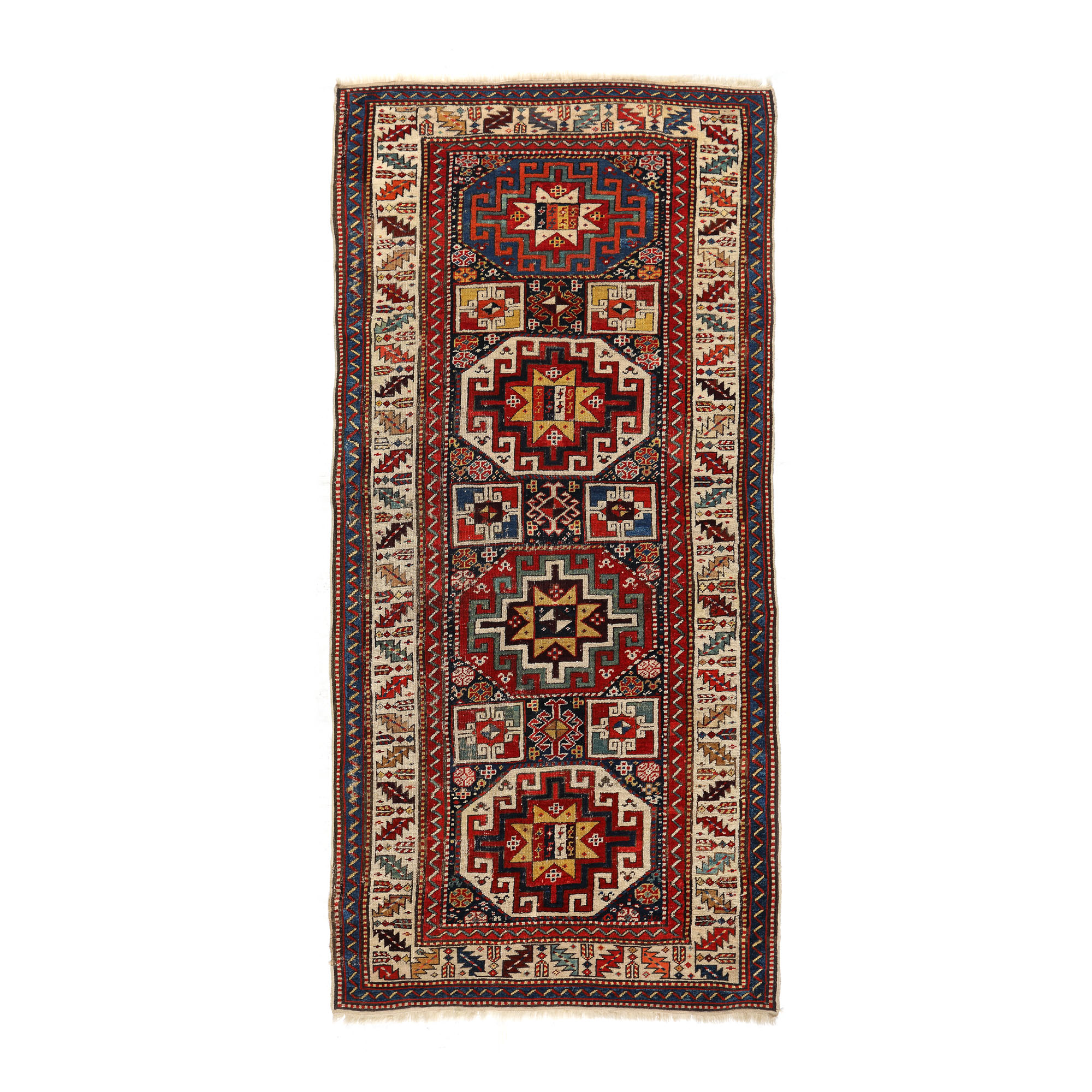 Covor Gendje din lână, decorat cu patru medalioane elaborate, Caucaz, cca. 1880