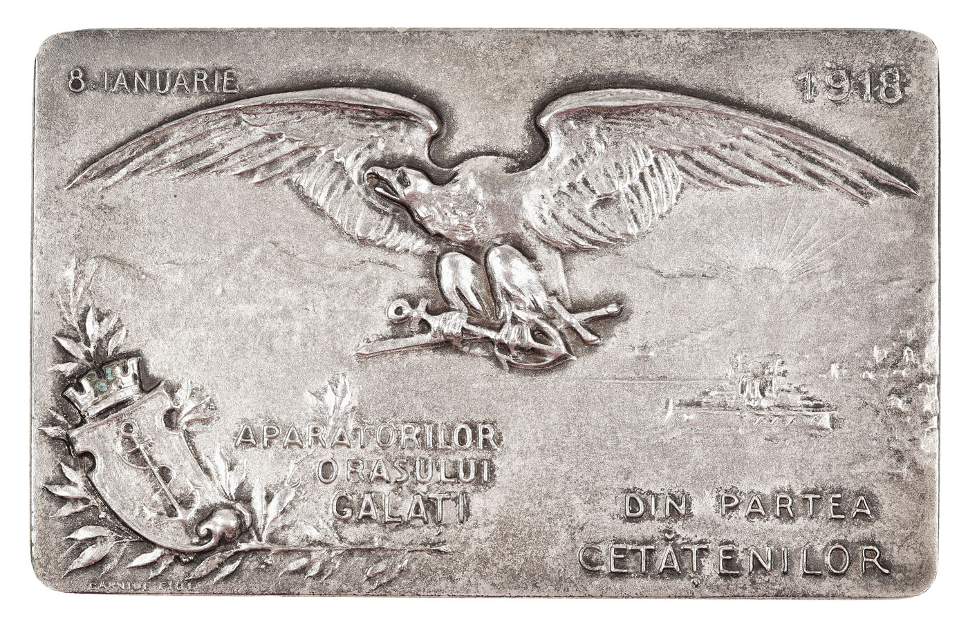 "Defenders of the City of Galați by its Inhabitants" plaque, engraver Carniol the son, 1918