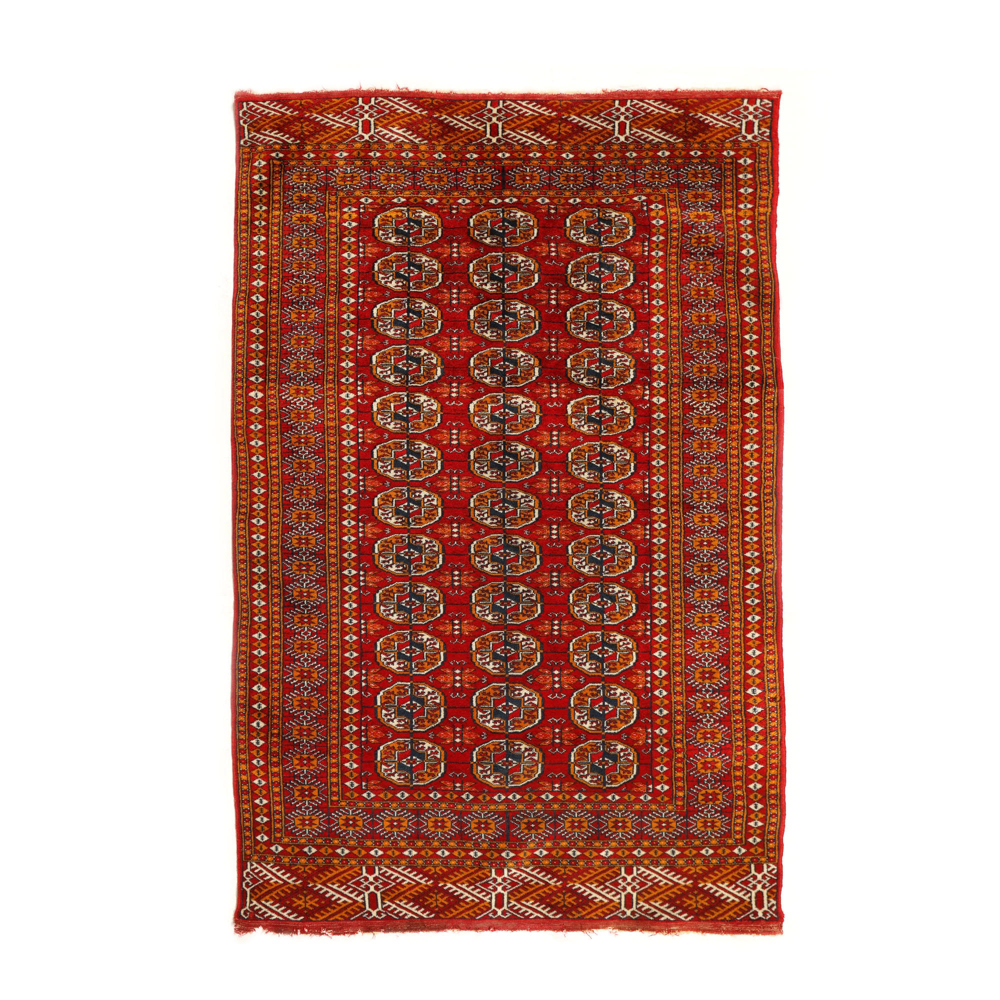 Covor Tekke din lână kork, decorat cu medalioane specifice, Turkmenistan, cca. 1920-1930, din colecția Weinberg