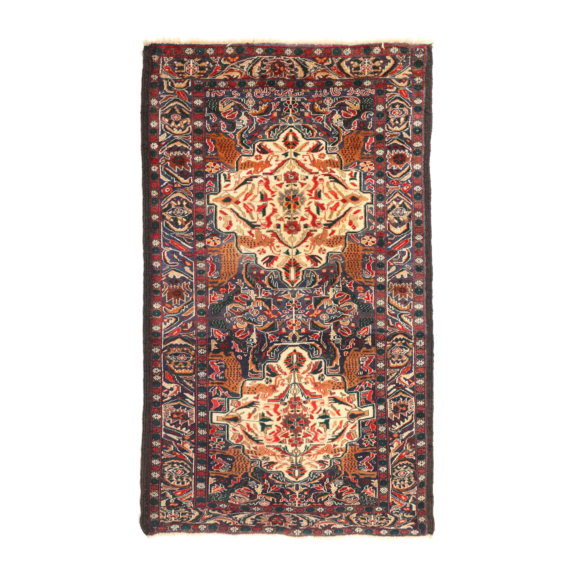 Seychour wool rug, decorated with deer and an inscription, North-Eastern Caucasus, approx. 1880-1900, rare collector's piece