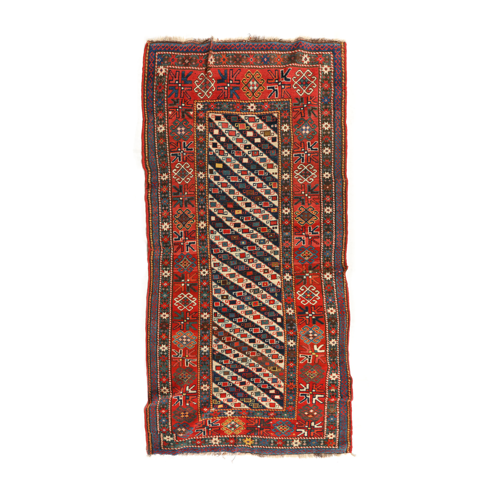 Covor Shirvan din lână, decorat cu motive geometrice stilizate în camp central, Caucaz, cca. 1960