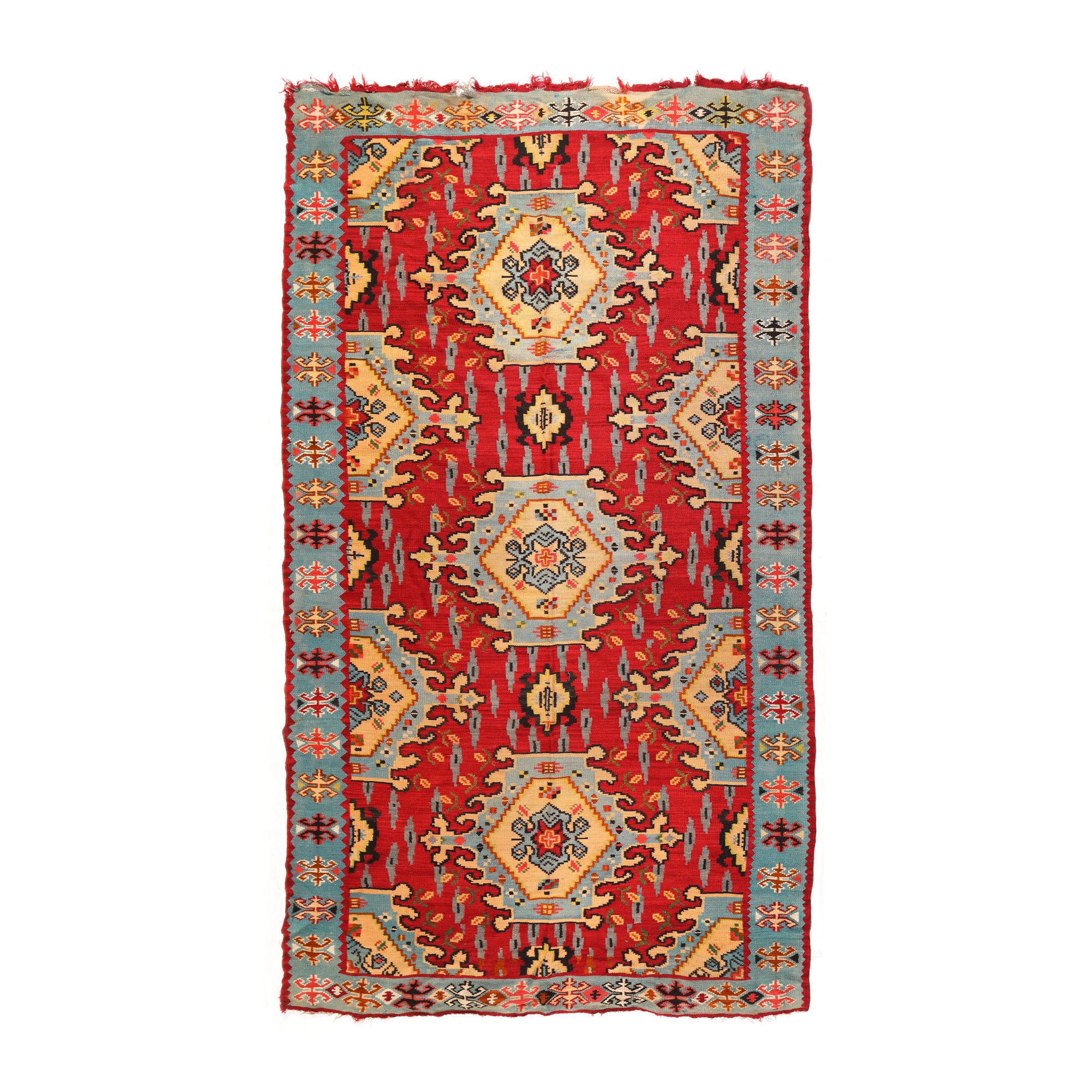 Covor Kilim din lână, decorat cu motive geometrice, Turcia, mijlocul sec. XX
