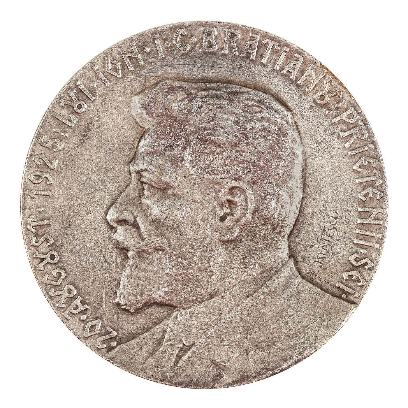 "I.I.C. Brătianu" medal, engraver Constantin Kristescu, 1925