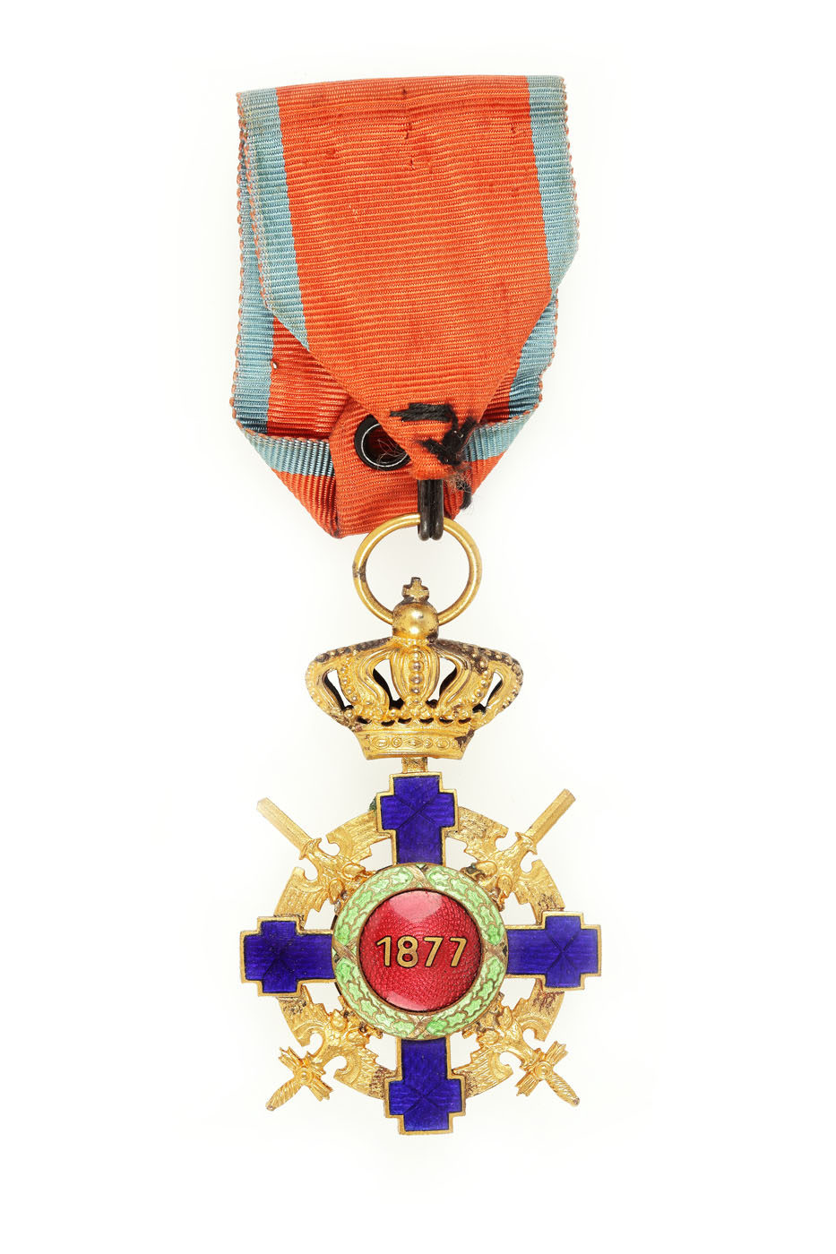 "Ordinul Steaua României", în grad de ofiţer, în timp de război, cu panglică de Virtutea Militară, model 1938/1941