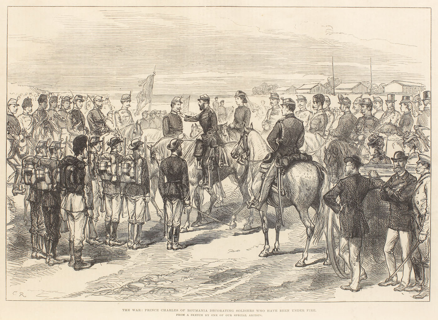 Litografie ilustrându-l pe Domnitorul Carol I în timpul Războiului pentru cucerirea independenţei de stat a României, 1877