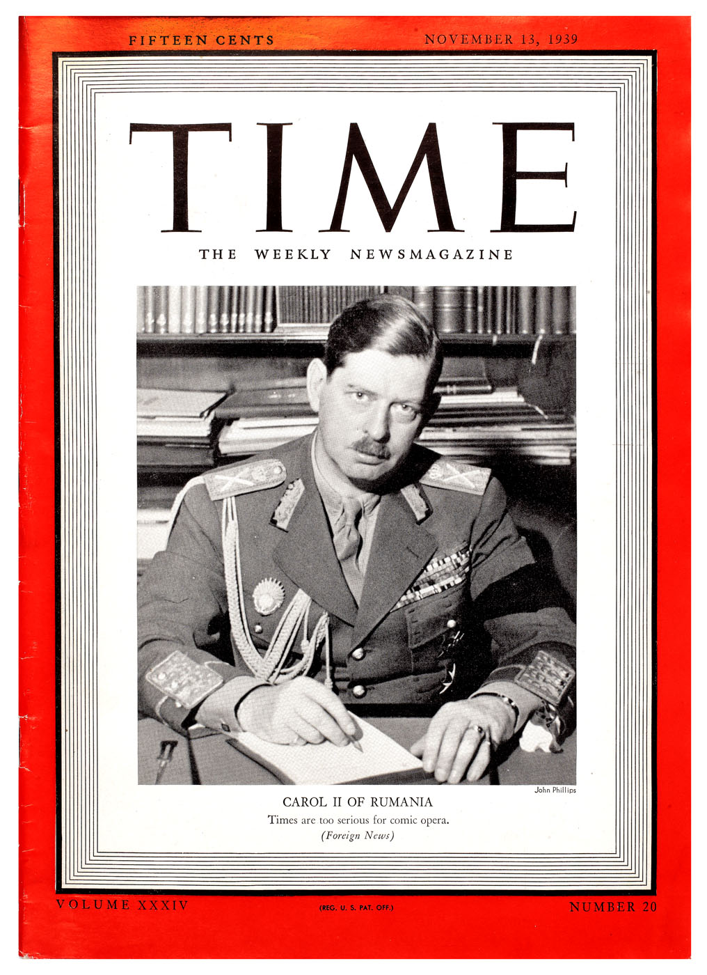 "Time" magazine depicting Carol II on the cover, November 1939