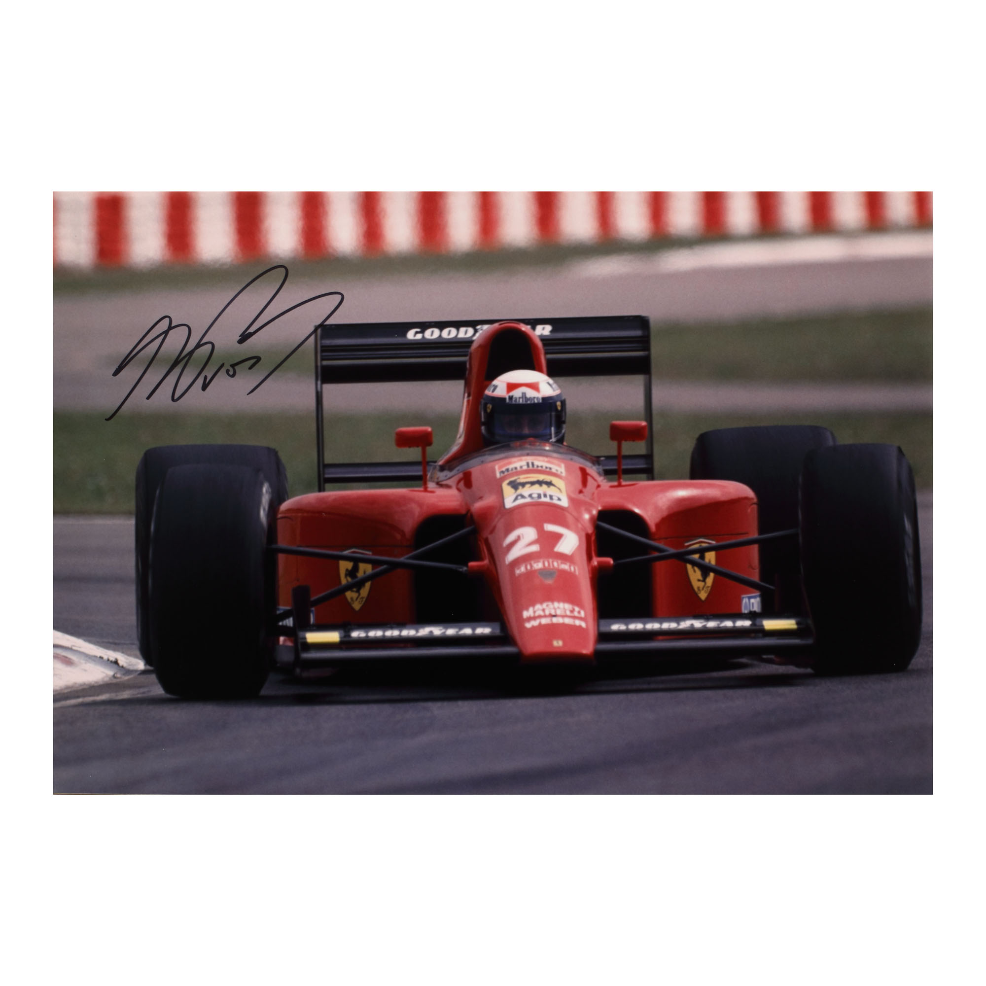 Fotografie ilustrându-l pe Alain Prost, cu semnătura olografă și certificat de autenticitate
