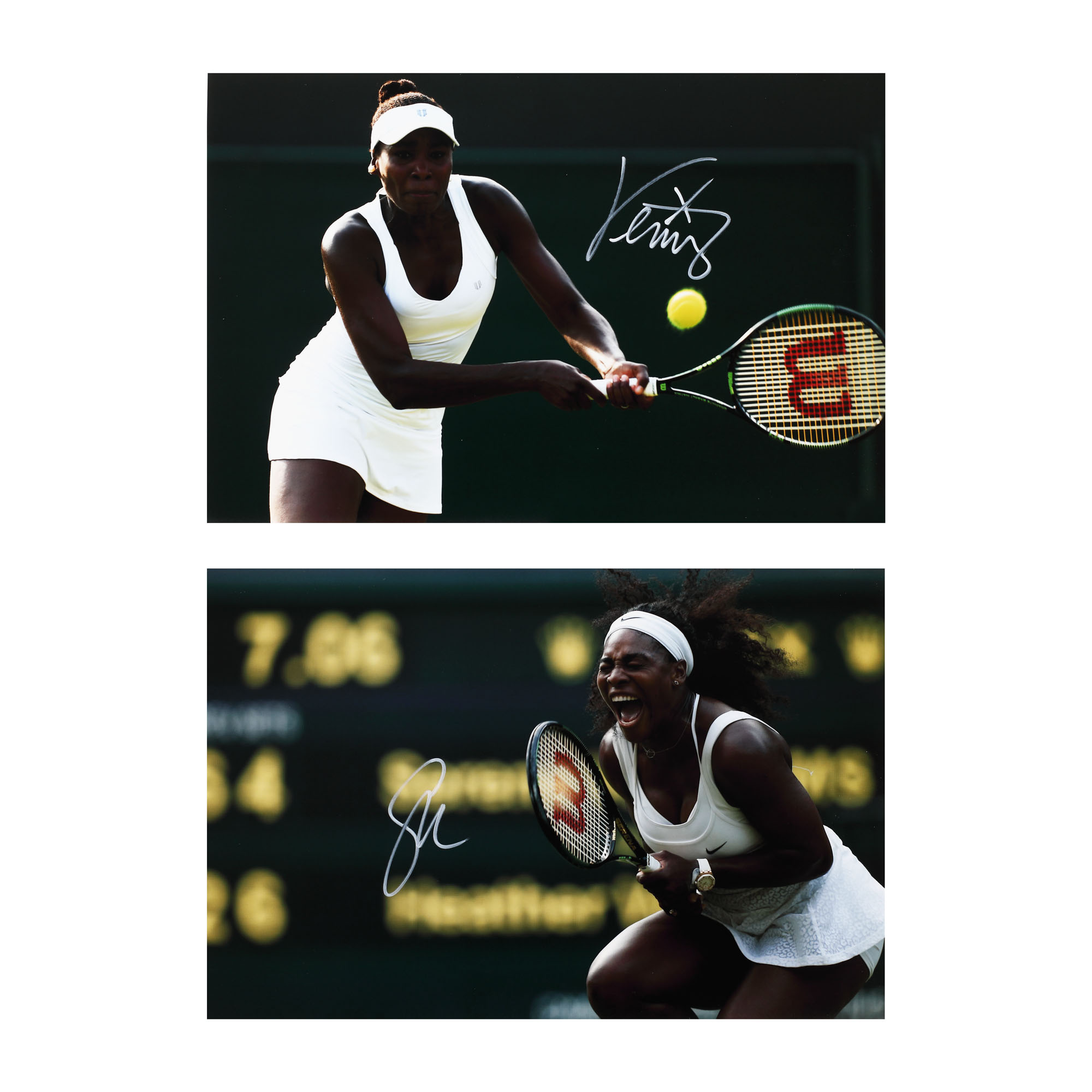 Lot format din două fotografii ilustrându-le pe Serena și Venus Williams, cu semnătura olografă și certificate de autenticitate