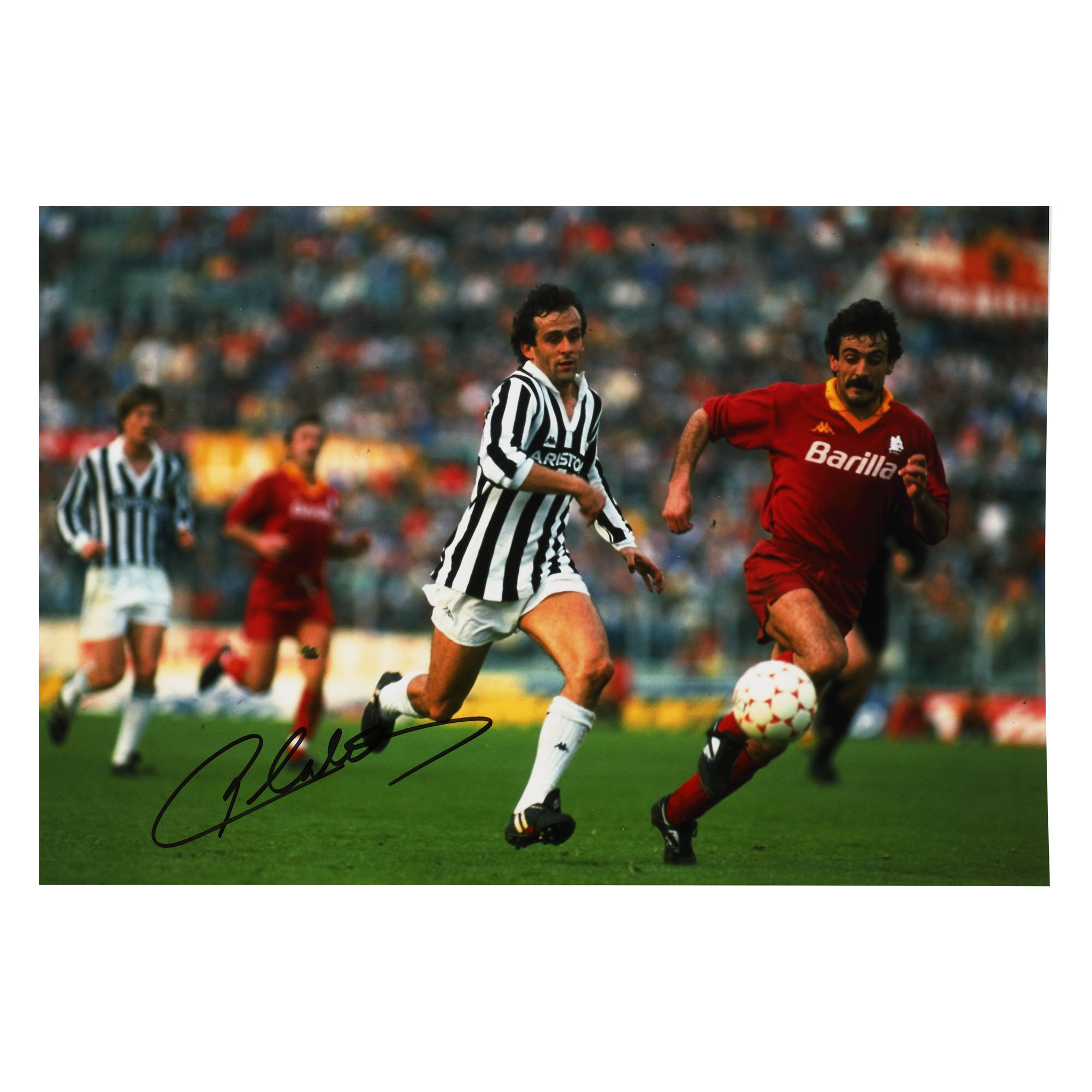 Fotografie ilustrându-l pe Michel Platini, cu semnătura olografă și certificat de autenticitate