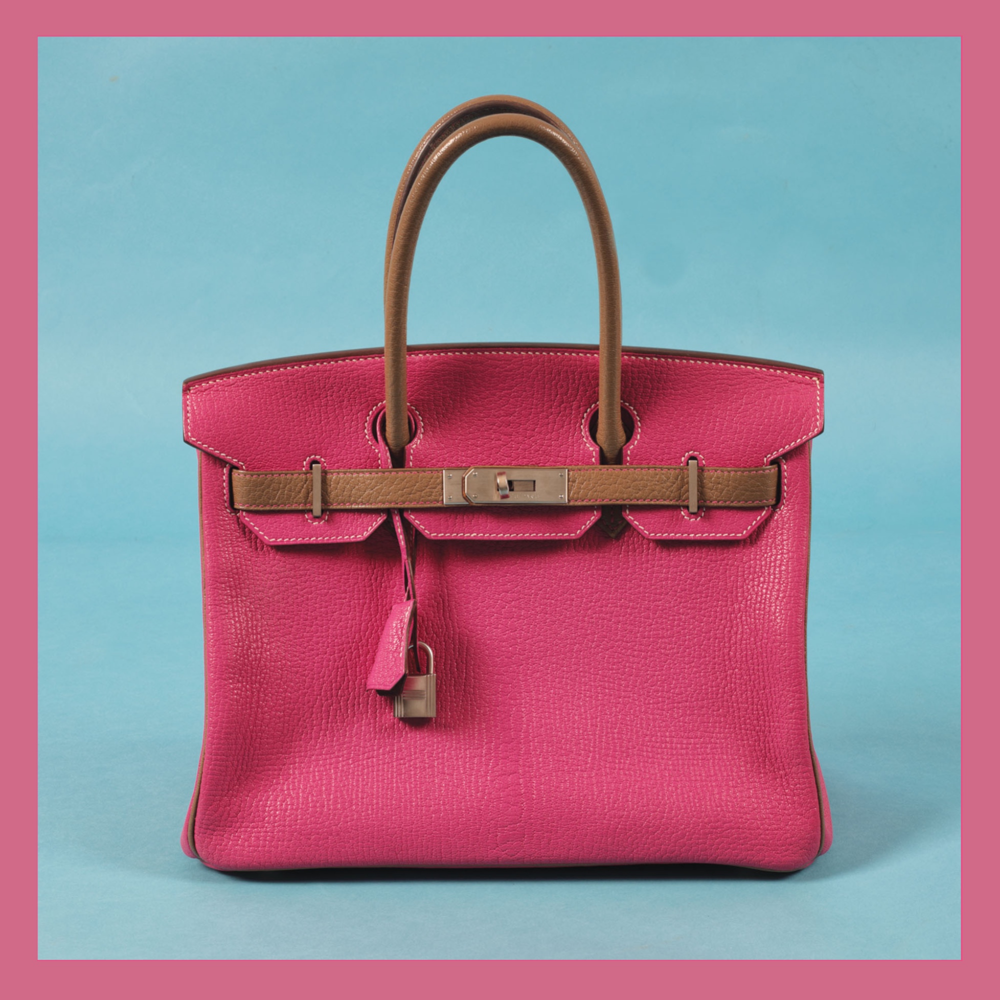 ”Birkin 30” - geantă Hermès special order, din piele Chèvre, de culoare Rose Pourpre, de damă, realizată în ediție limitată, vine însoțită de husa originală