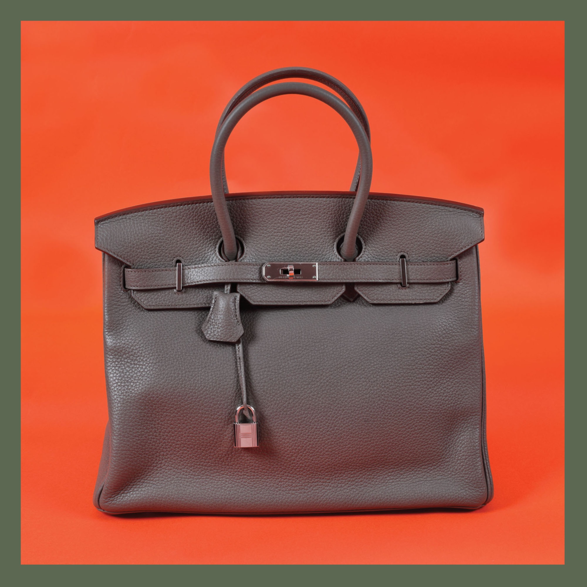 ”Birkin 35” - geantă Hermès, din piele Clemence, de culoare Etain, de damă, vine însoțită de cutia originală