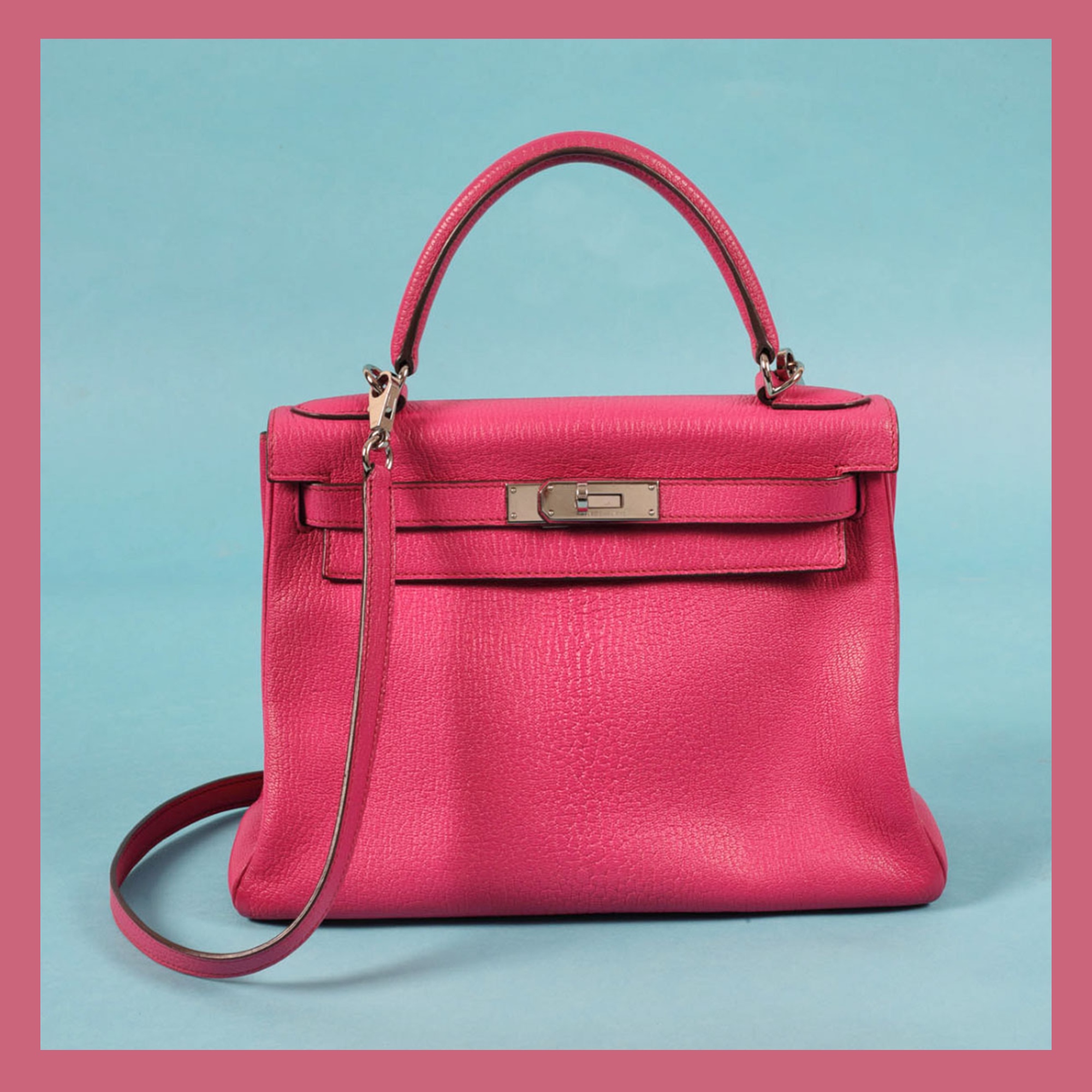 ”Kelly 28” - geantă Hermès, din piele Chèvre, de culoare Fucsia, de damă