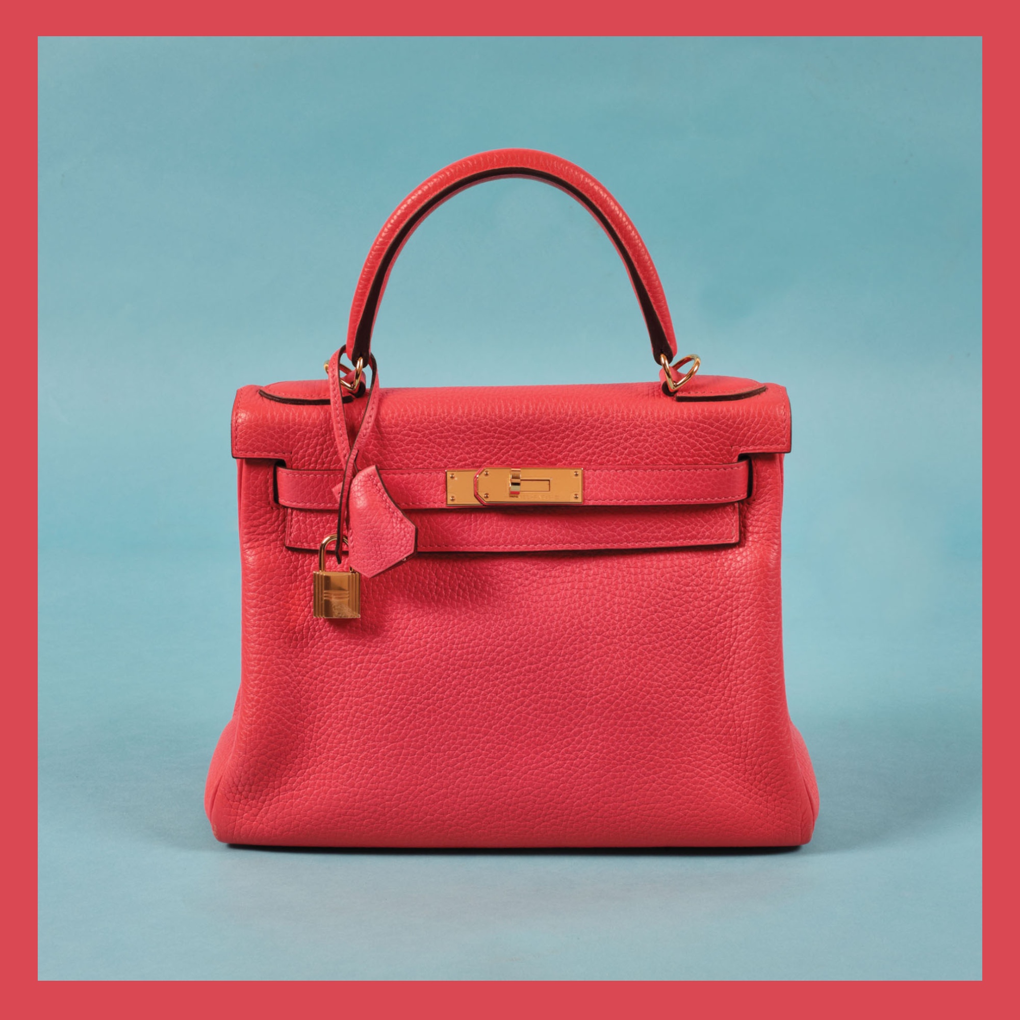”Kelly 28 Retourne” - geantă Hermès, din piele Clemence, de culoare Rose Jaipur, de damă, vine însoțită de factura, manual de utilizare, husă de protecție împotriva ploii și cutia originală
