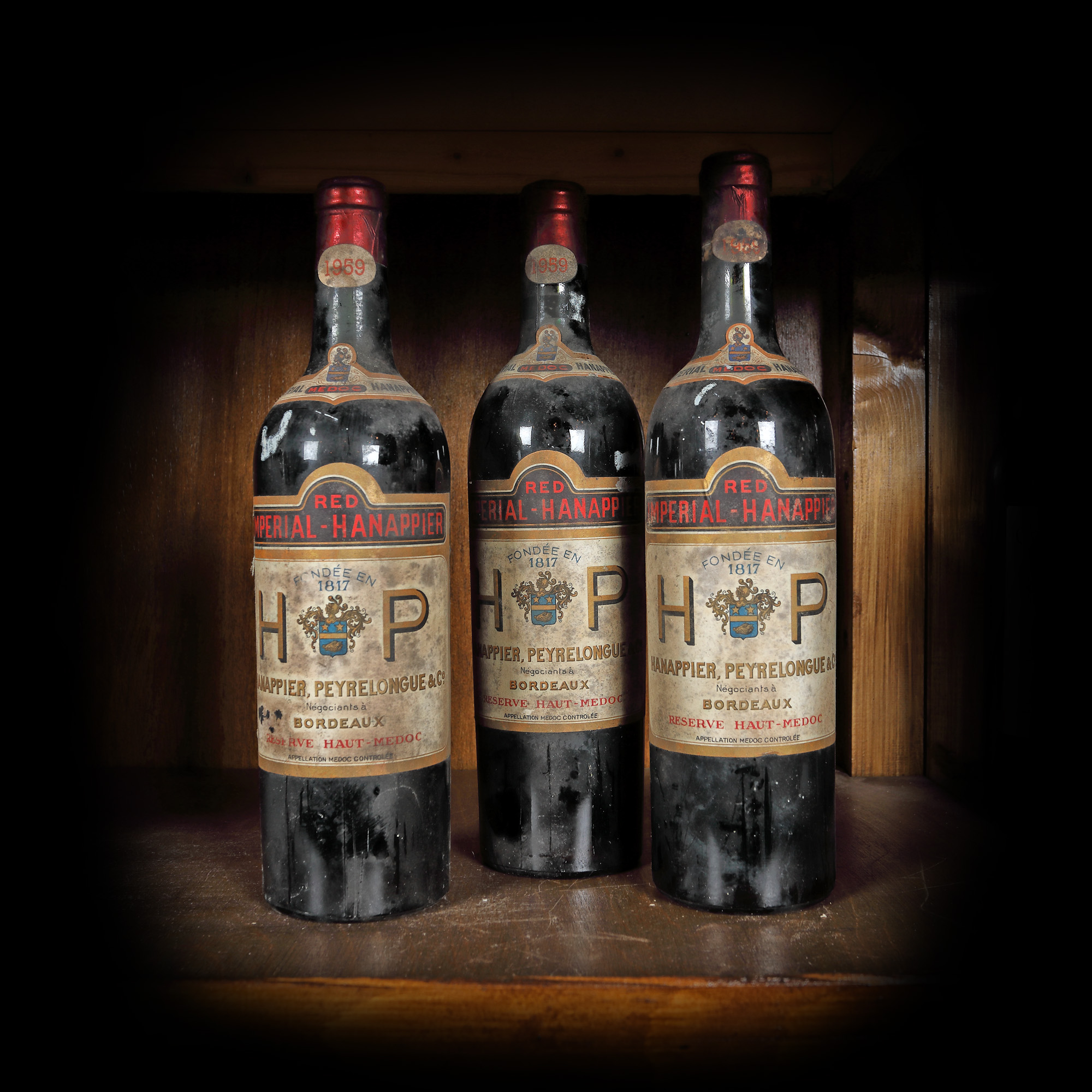 Lot de vinuri franțuzești Haut-Médoc Hanappier, 1959, 3st x 0,75l