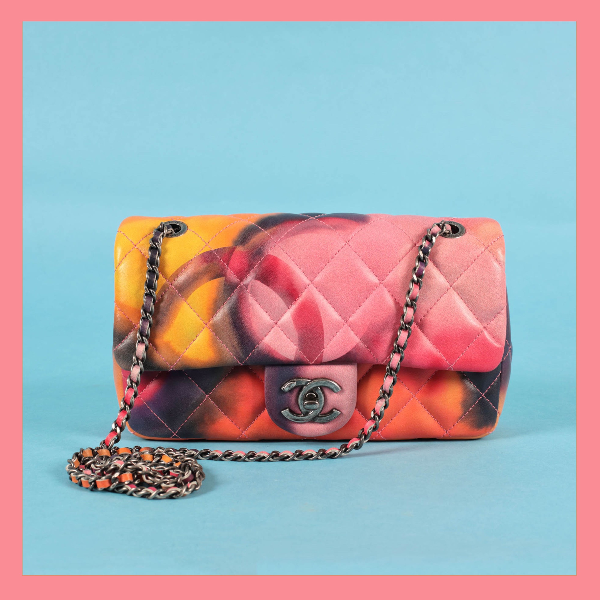 "Printed Mini Flap" - geantă Chanel, de damă, însoțită de card de autenticitate, în cutie originală