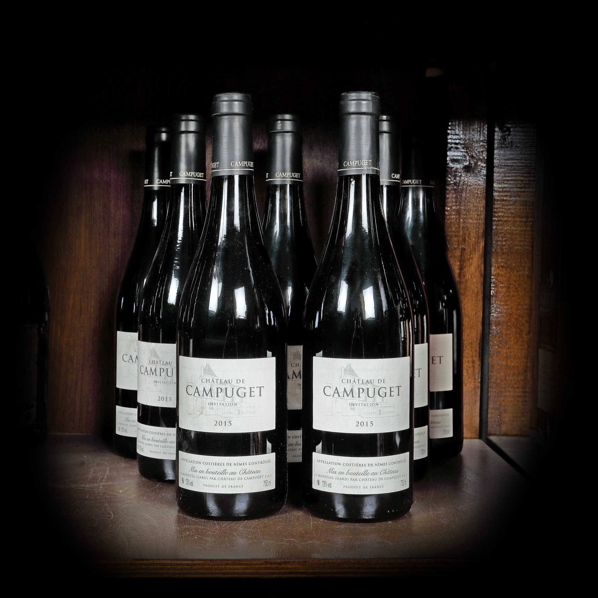 Lot de vinuri Château de Campuget, Costières-de-Nîmes, 2015, 8st x 0,75l