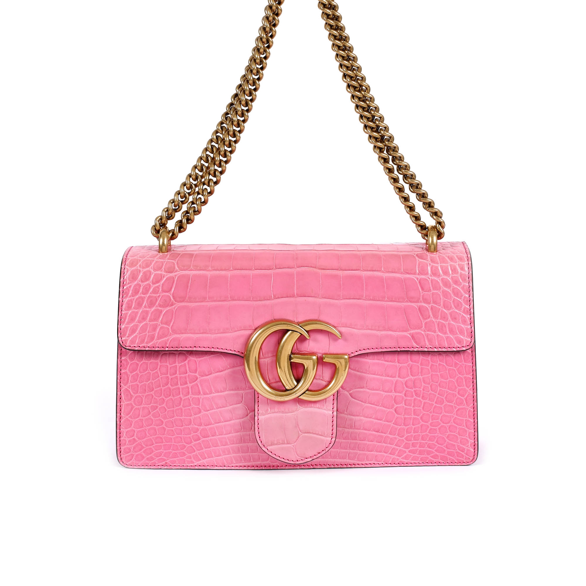 ”Marmont” - geantă Gucci, din piele de crocodil, de culoare roz, de damă