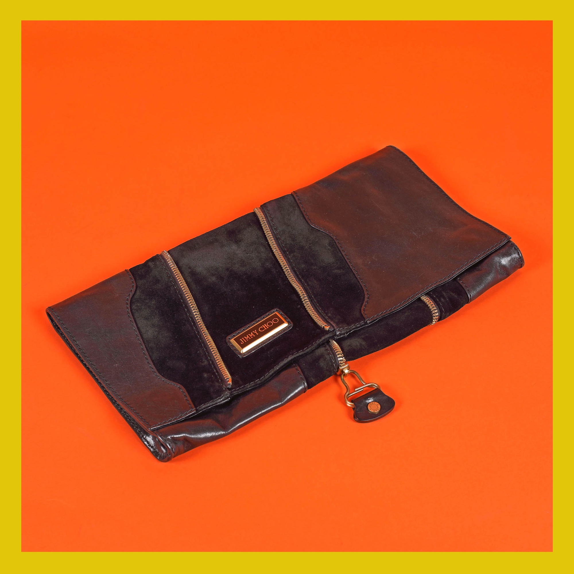 "Martha" - Jimmy Choo envelope-bag, leather, black, decorated with zippers, for women