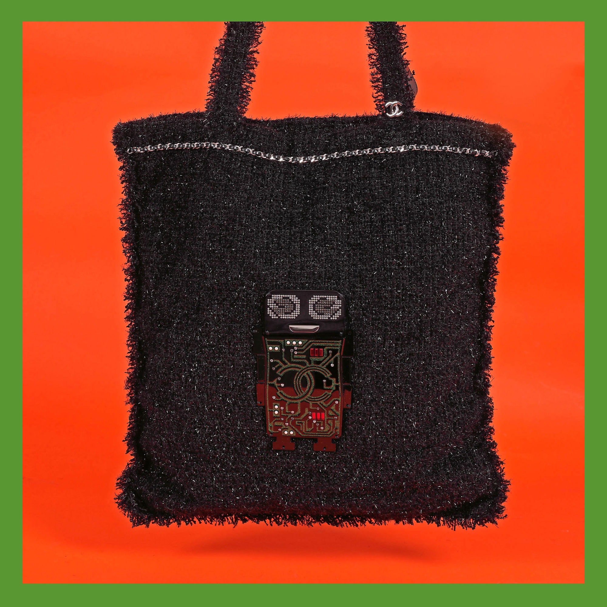 Sac Chanel Tweed Resin Strass Large Robot, pentru cumpărături, de damă, însoțit de card de autenticitate