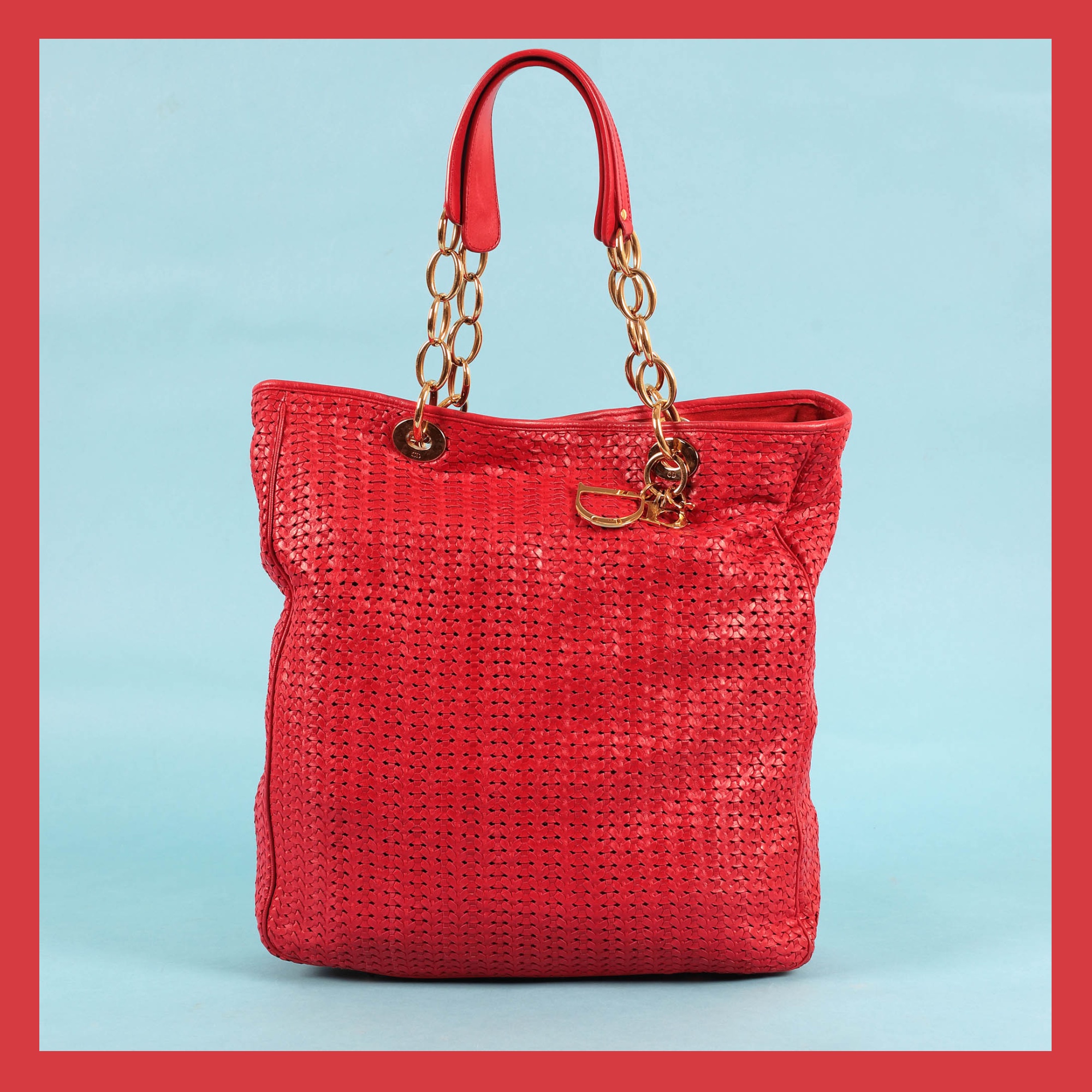 Christian Dior bag, woven leather, decorated with gold accessories, for women